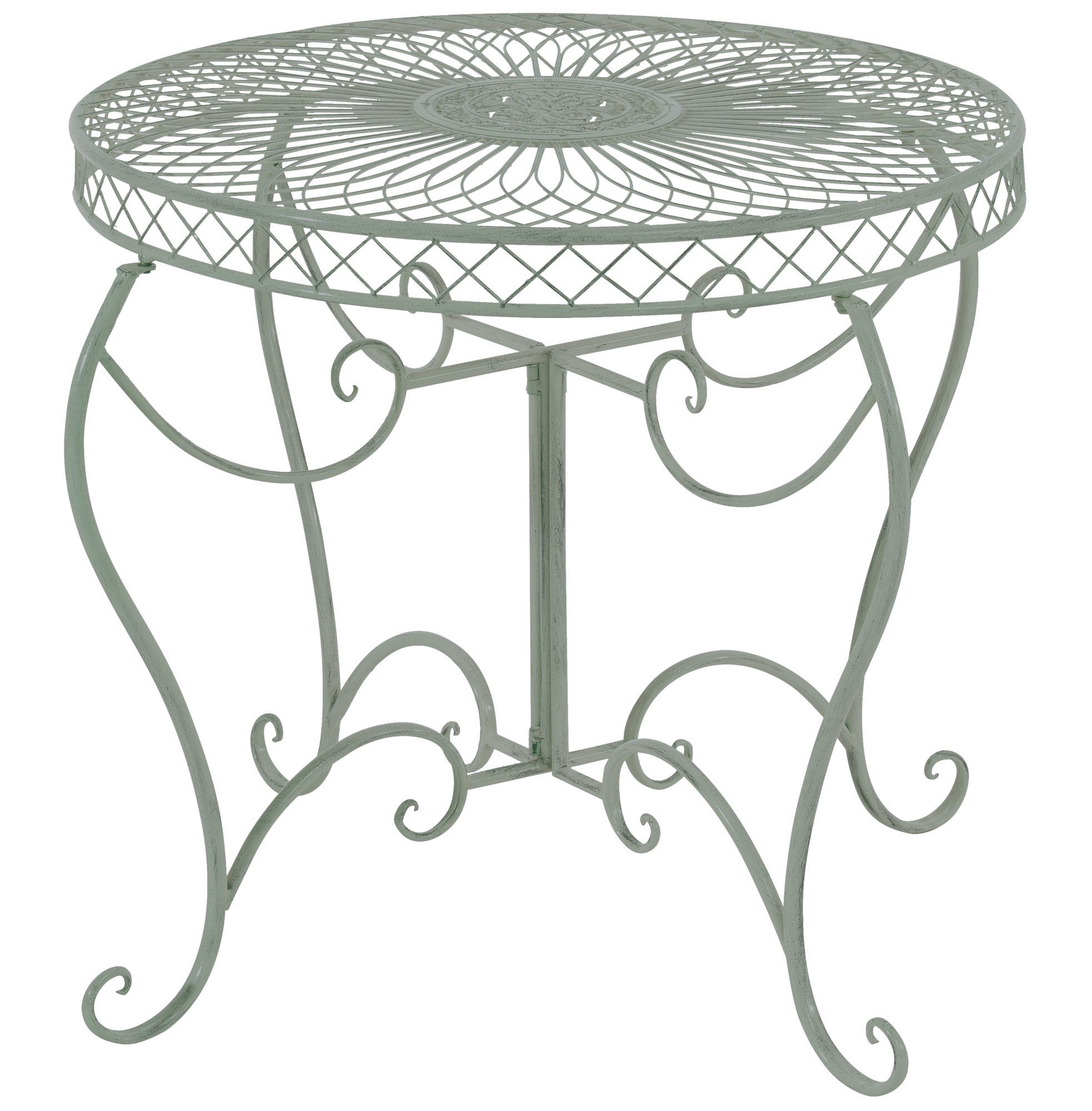 furnicato Gartentisch Sheela Ø 76 cm antik-grün (1-St), Pulverbeschichteter Outdoor-Tisch im nostalgischen Jugendstil