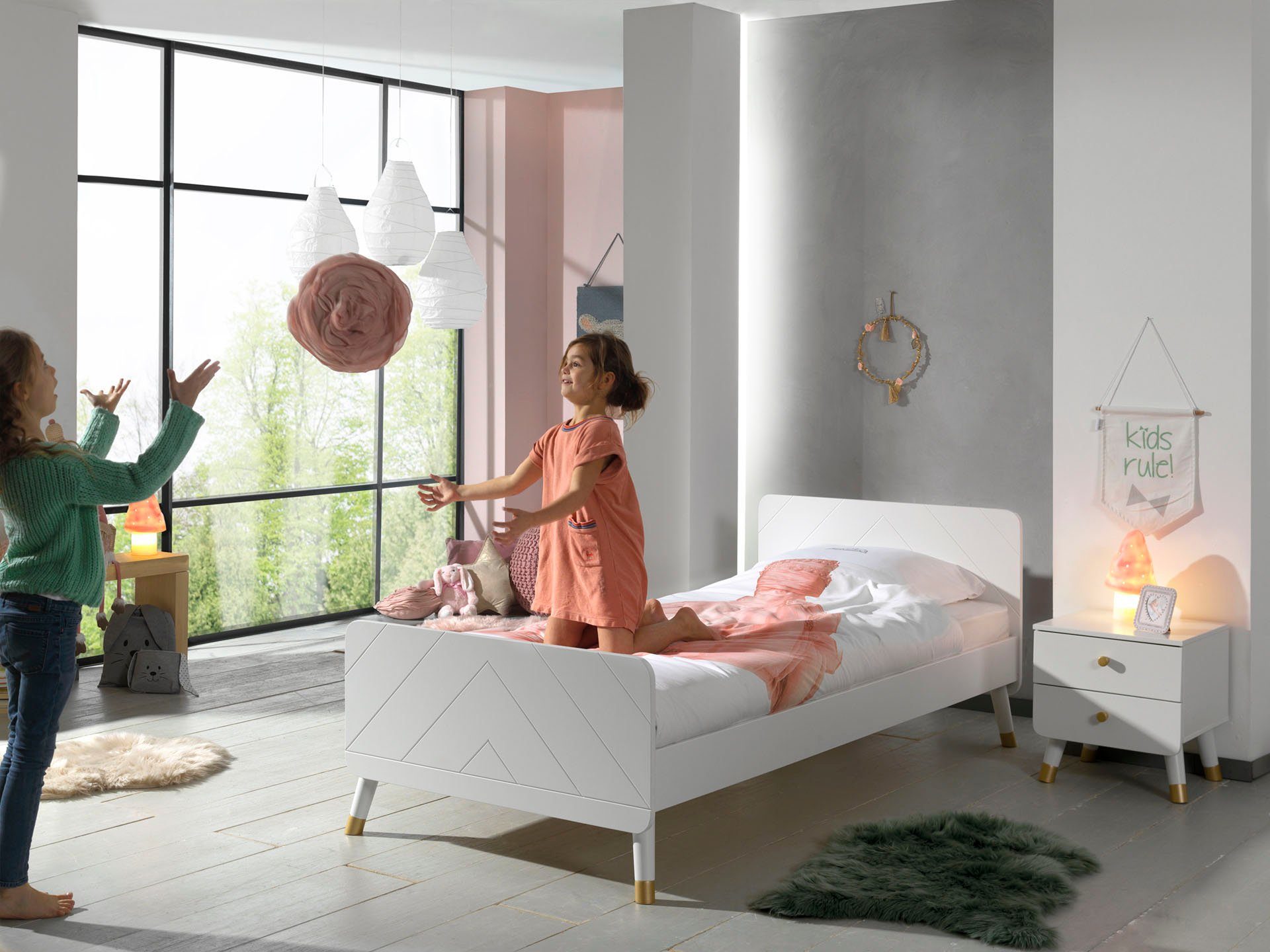 Vipack Jugendbett Billy, Einzelbett 90/200, inkl. Rolllattenrost, modernes Design (B/H/T ca. 203,6x73,5x95cm, Profil-Optik in Kopf- und Fußteil), universell einsetzbar, verschiedene Farben zur Wahl