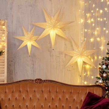 Salcar LED Stern LED Dekolicht Weihnachtsstern Papierstern-Lichterkette Beleuchtete, 55cm Hängender-LED-Stern, Dekoration Sterne Warmweiß 55cm
