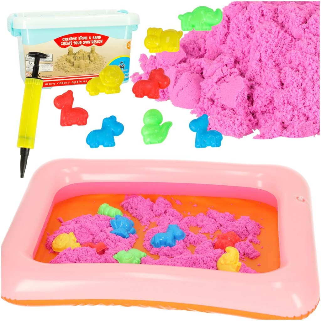 Ikonka Sandkasten Kinetischer Sand Set 1 kg pink mit Sandkasten und 8 Forme günstig online kaufen