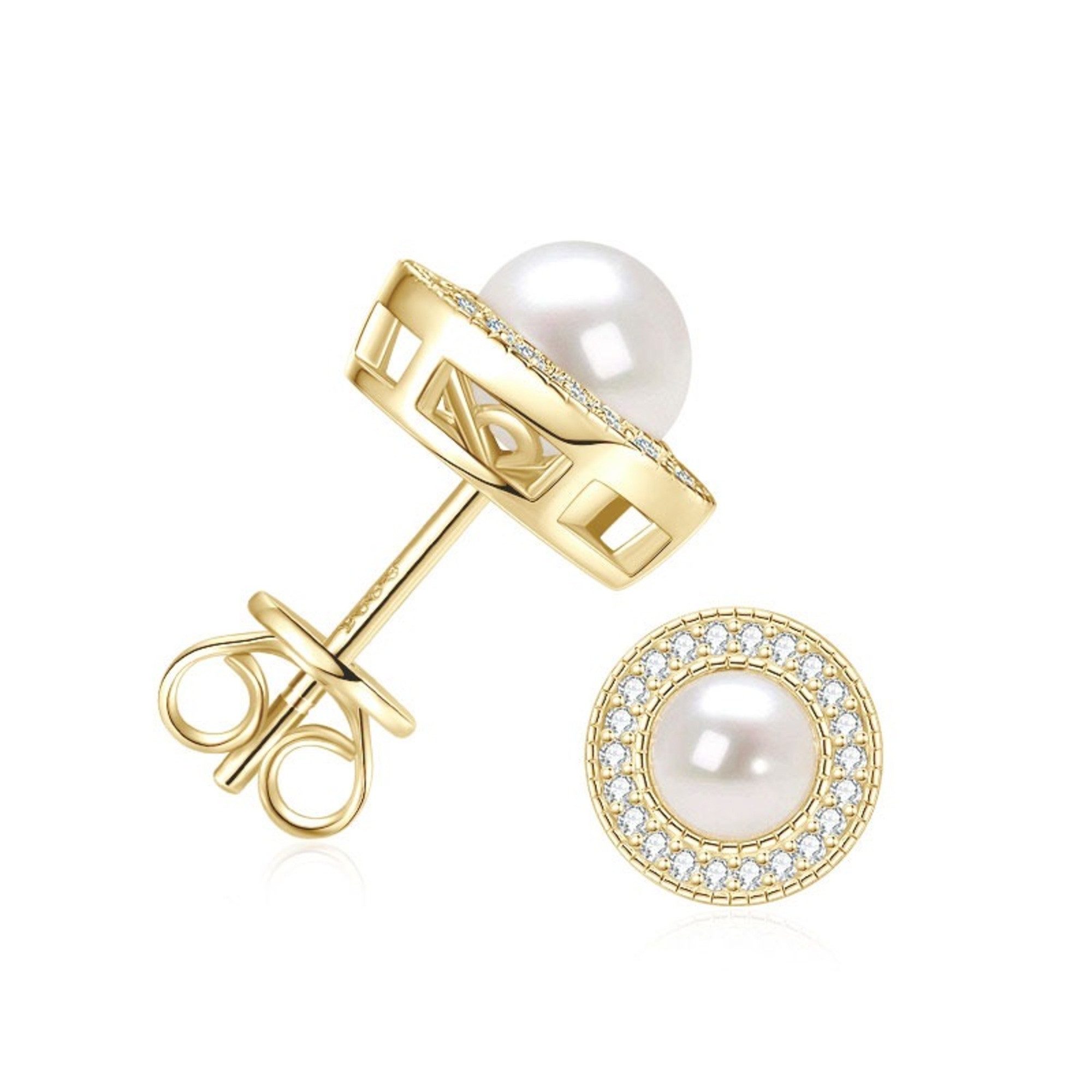 ROUGEMONT Perlenohrringe Extravagante Moissanit Perlen Damen Ohrstecker 925 Sterling Silber