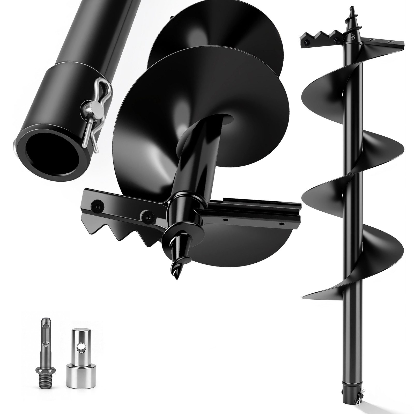 XERSEK Erdbohrer 80cm Pflanzbohrer mit Grabzähnen für Bohrgerät, Ø8-30cm, Gartenbohrer, (Brunnenbohrer mit SDS-Plus Adapter, Wolframstahl-Bohrer, HRC 70–81), Spiralbohrer für Erdbohrgerät Bohrhämmer in Gartenarbeiten Bauarbeiten