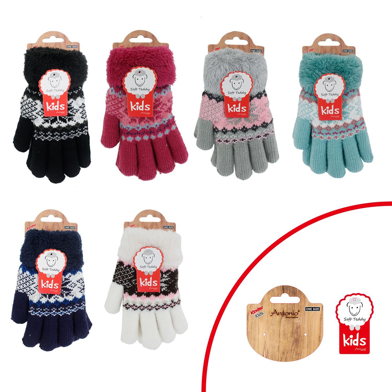 VewoTex Strickhandschuhe Kinder Winter Handschuhe » Fingerhandschuhe Norweger Stern (1 Paar, 2-St., 1 Paar) » Strickhandschuhe warm gefütterte » Soft Teddy Kinderhandschuhe