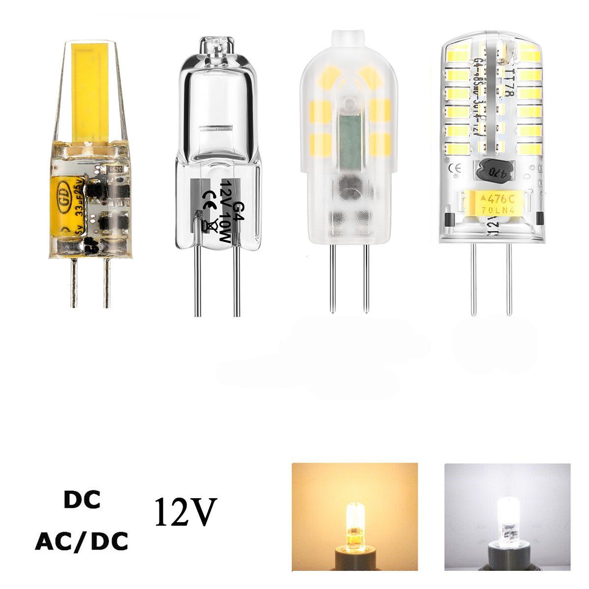 oyajia Flutlichtstrahler 4/10er Pack G4 LED Lampe, LED Birnen AC/DC 12V Lampen Leuchtmittel, LED wechselbar, Ersatz Halogenlampe, Energiesparende Glühbirnen, Nicht Dimmbar