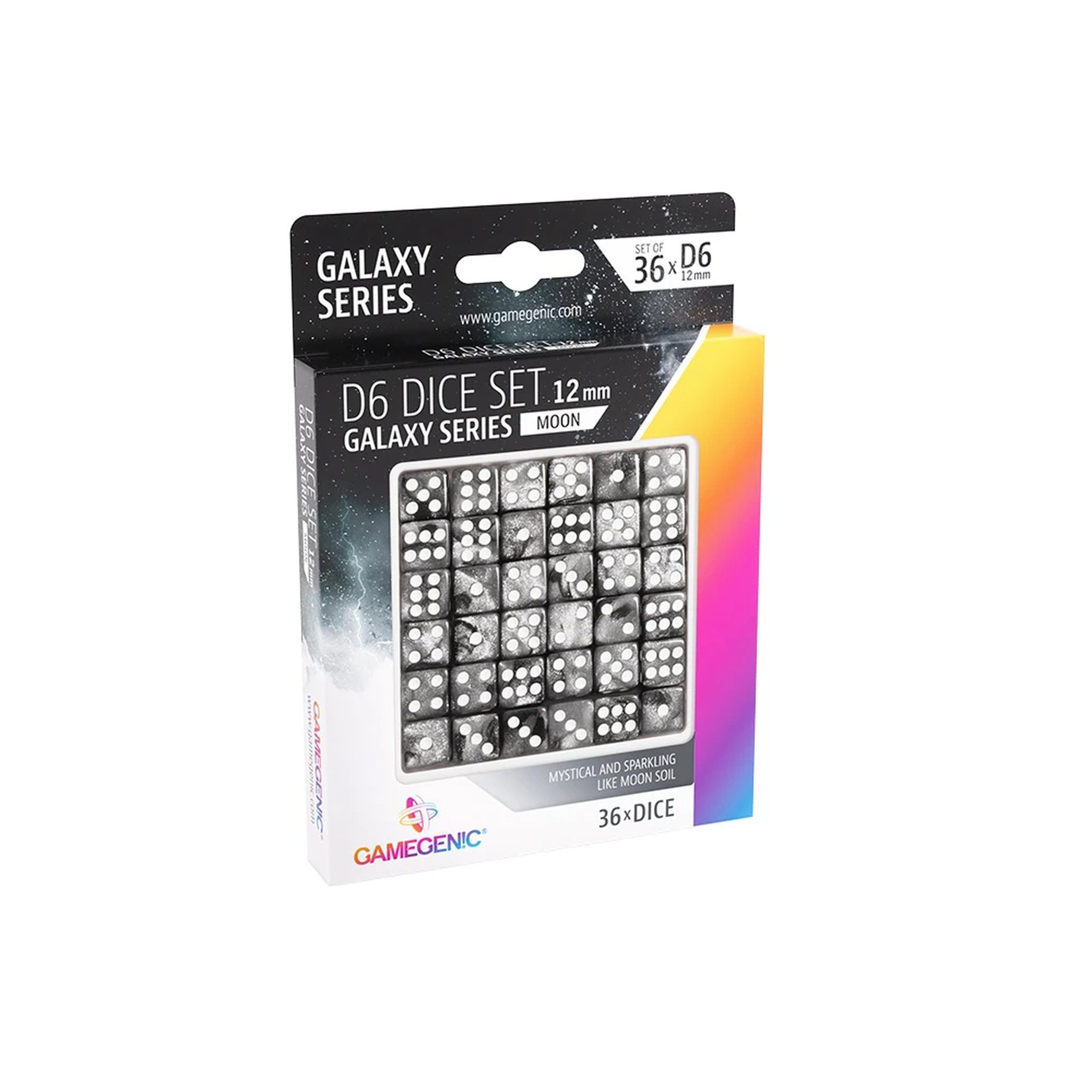 Asmodee Spiel W6 Würfel Set Galaxy Serie – 36 Acryl Würfel mit Glitzer (12mm)