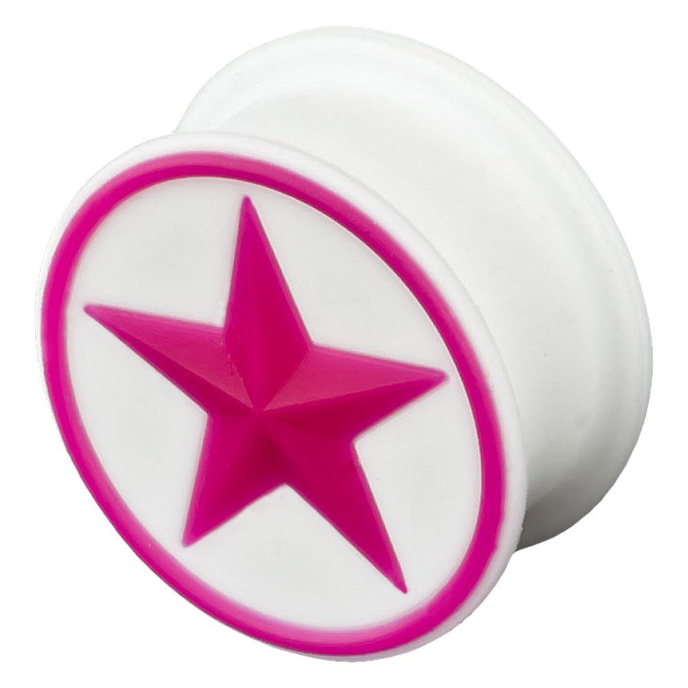viva-adorno Plug 1 Stück Flesh Plug Tunnel Ohr Piercing Silikon flexibel Stern, Sterne Größe 4 bis 26mm 2 Weiß / Pink