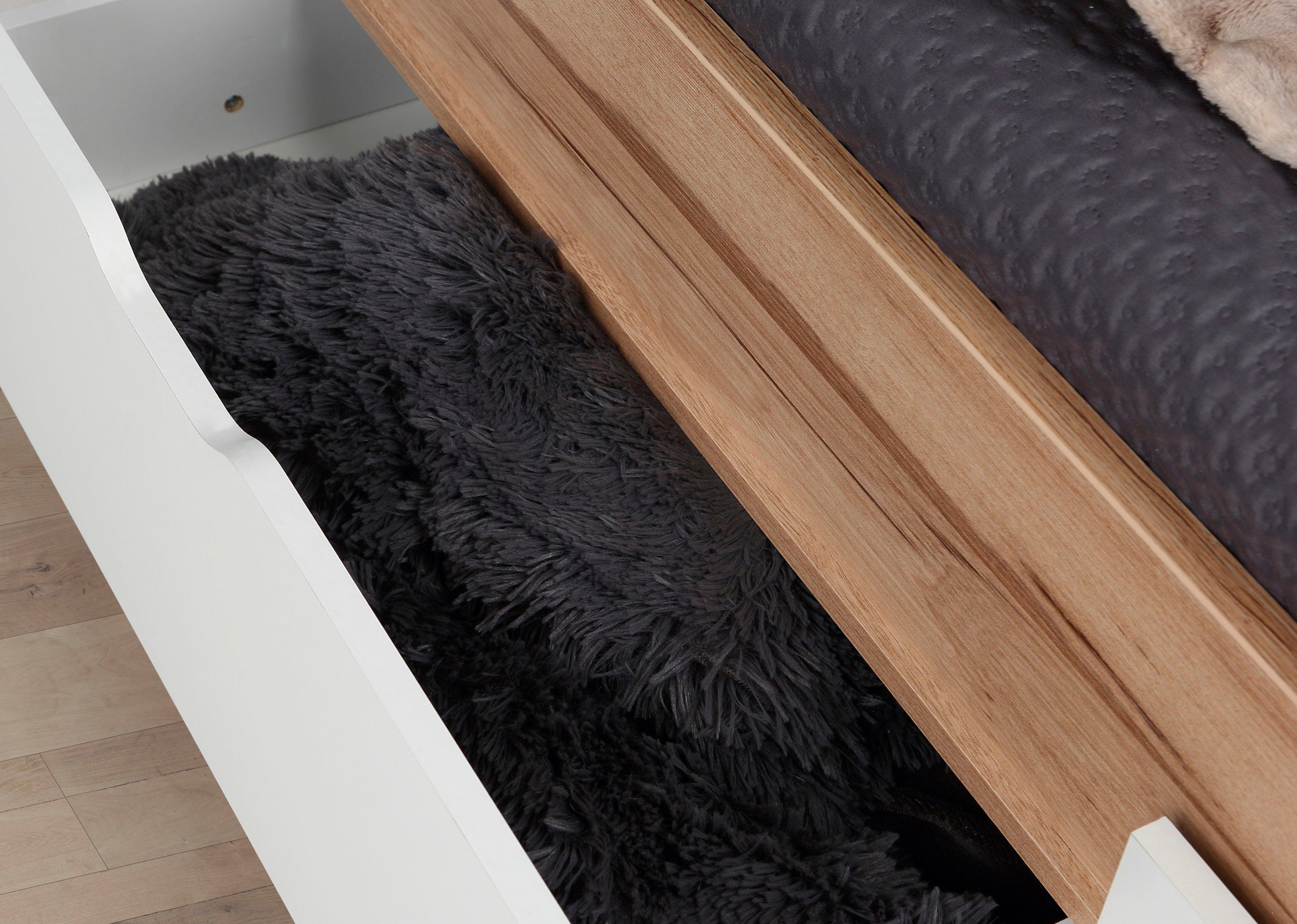 Forte Stauraumbett Vankka, viel Stauraum, skandinavisches Design, mit 3 Schubladen, weitere Produkte zur Serie erhältlich