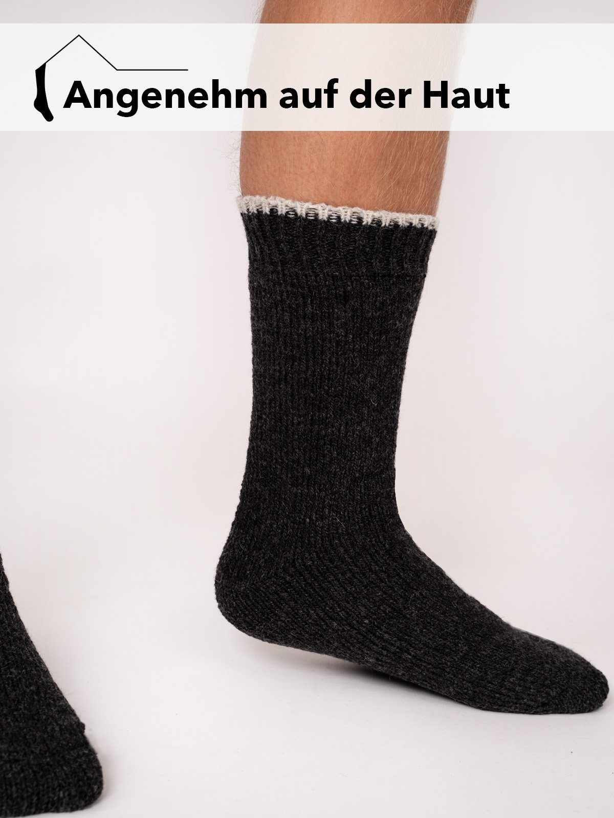 Socken Anthrazit Frottee Hoher Wollanteil Einfarbig Wollsocke Warm Nordic "Inuit" Norwegersocken Dicke Skandinavische HomeOfSocks 80% Extra