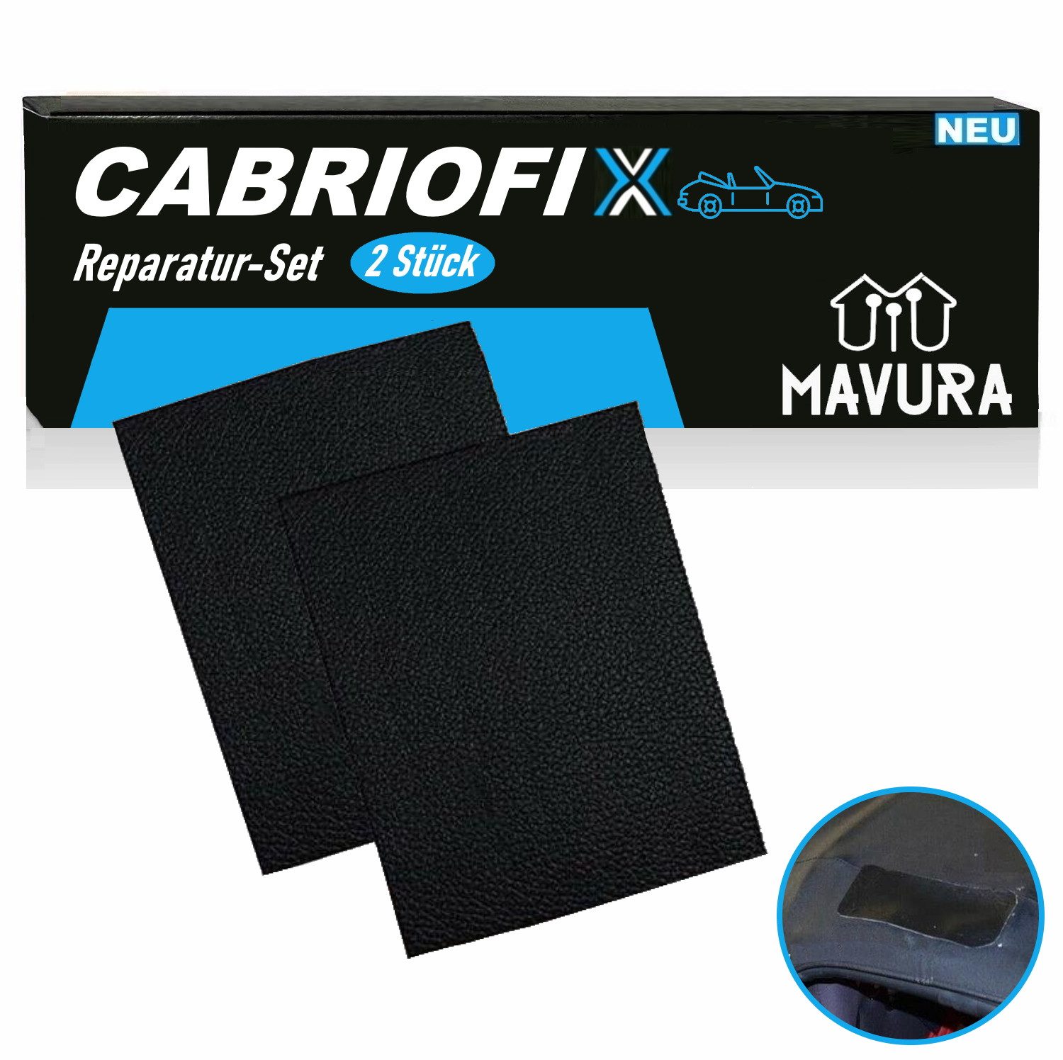 MAVURA Reparatur-Set CABRIOFIX Cabrio Dach Verdeck Reparatur, Set Verdeck selbstklebend alle Marken Schwarz [2er Set]