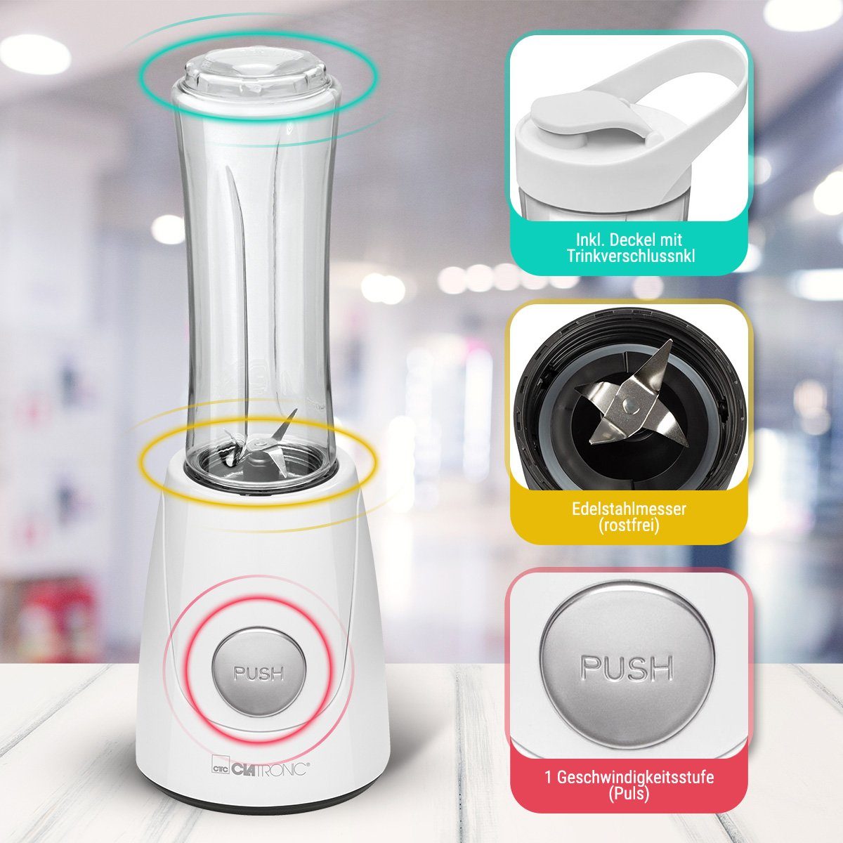 CLATRONIC Smoothie-Maker SM 3593, für Smoothies & Shakes, auch als Trinkbecher