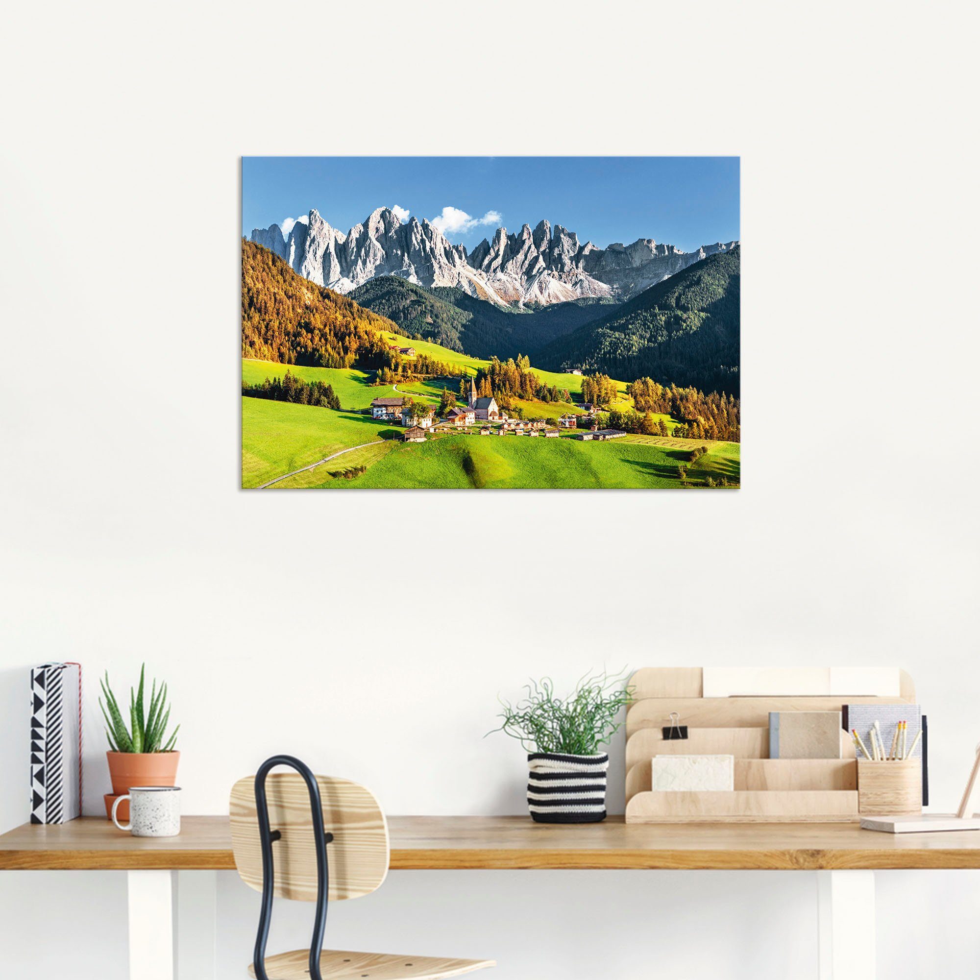 Artland Wandbild »Alpen Berge Santa Maddalena«, Berge & Alpenbilder (1 Stück), in vielen Größen & Produktarten - Alubild / Outdoorbild für den Außenbereich, Leinwandbild, Poster, Wandaufkleber / Wandtattoo auch für Badezimmer geeignet-kaufen