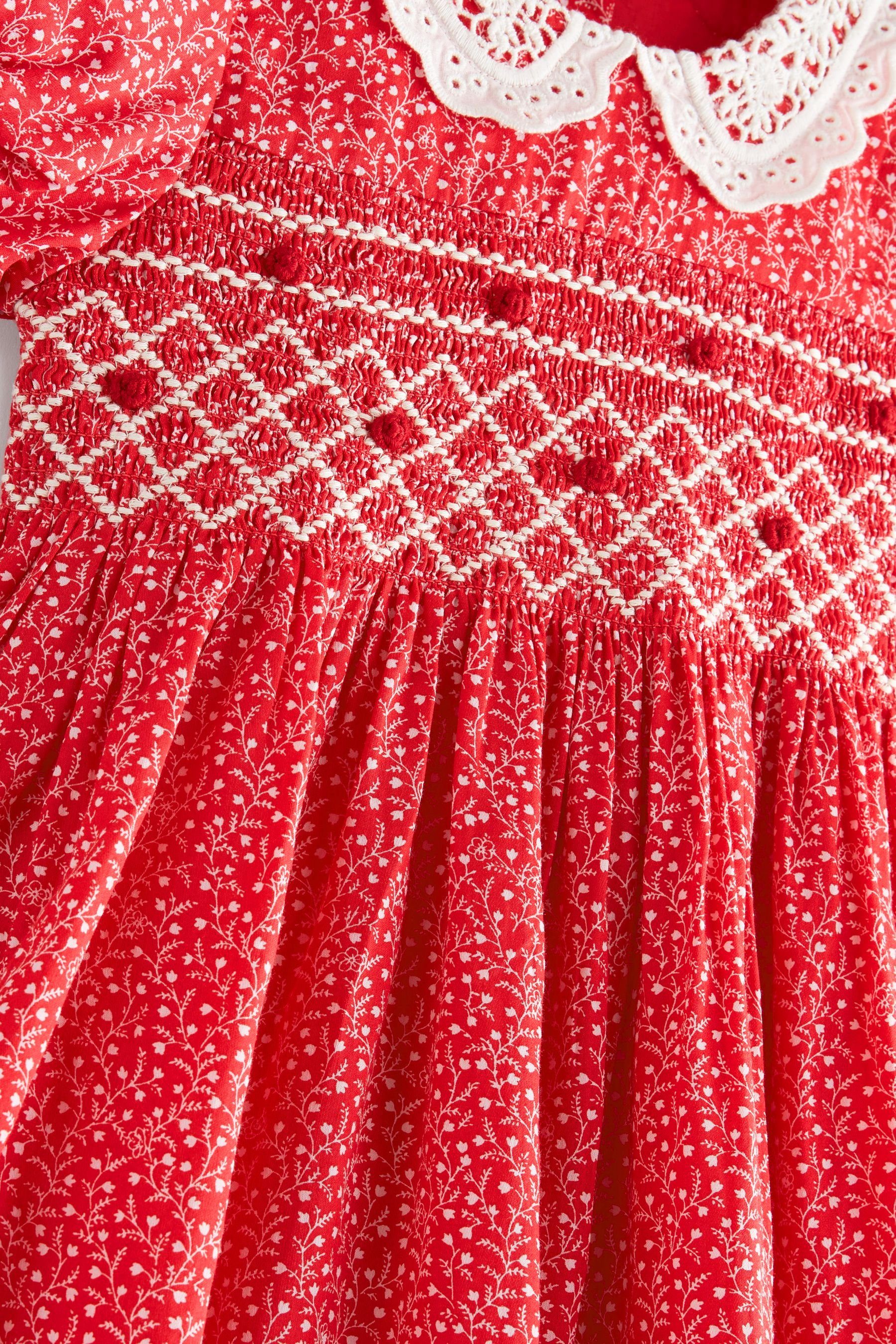 Sommerkleid und Next Ditsy mit Raffdetail Red Spitzenkragen Baumwollkleid (1-tlg)