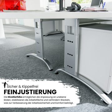 bümö Schreibtisch Serie-F - Arbeitshöhe: höhenverstellbar, Rechteck: 200 x 100 cm - Dekor: Nussbaum - Gestell: Silber