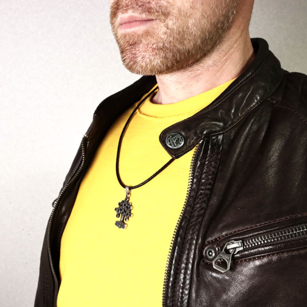 DALMARO Kette mit Anhänger Lederkette Edelstahlkette 316L GLÜCKSBAUM, Herren Halskette Biker / Wikinger Kette - Schmuckbox
