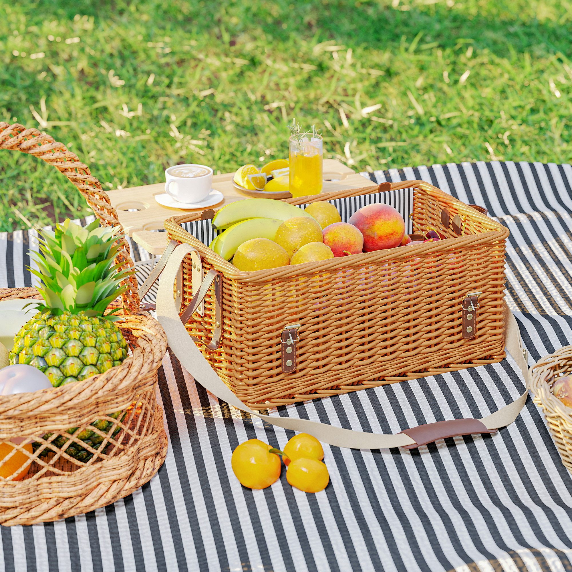 Outsunny Picknickkorb mit Picknickdecke, Besteck Set, günstig online kaufen