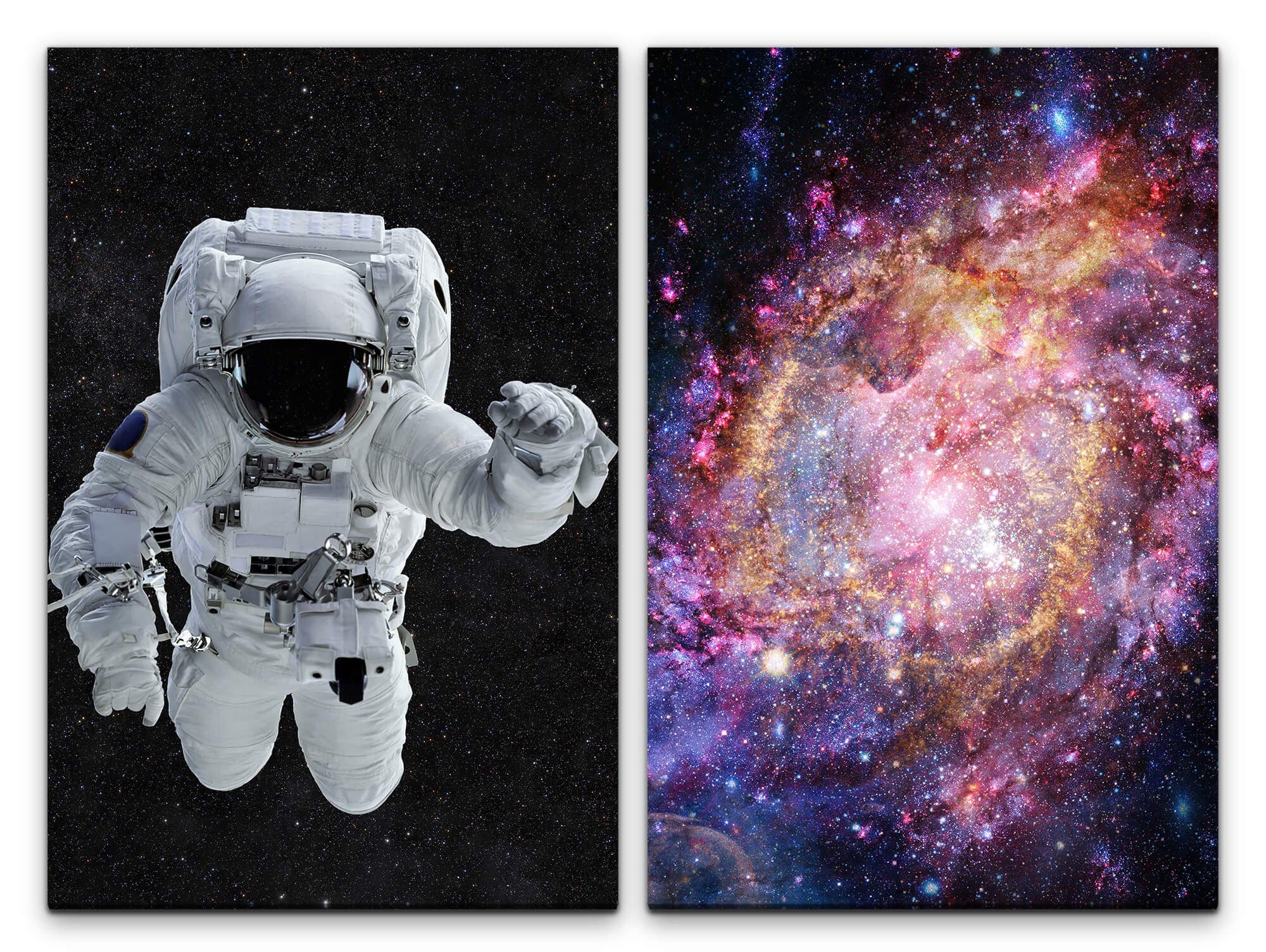 Sinus Art Leinwandbild 2 Bilder je 60x90cm Astronaut Weltall Galaxie Schwerelos Sterne Supernova Fantasie