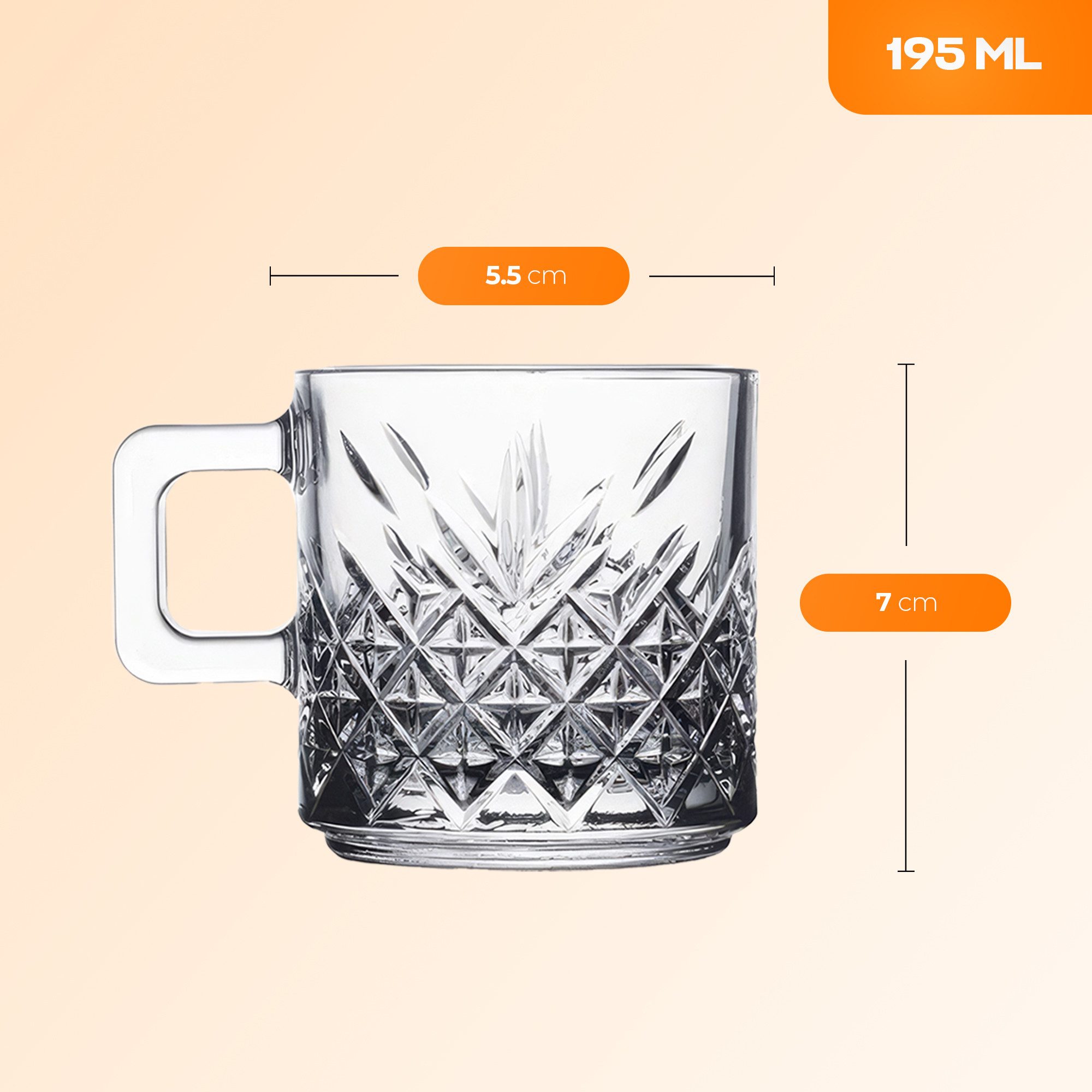 Pasabahce Gläser-Set Timeless Glasbecher mit Henkel, 2-tlg., Glas, 2er set, 250 ml, stapelbar & temperiert, ideal für Kaffee, Tee