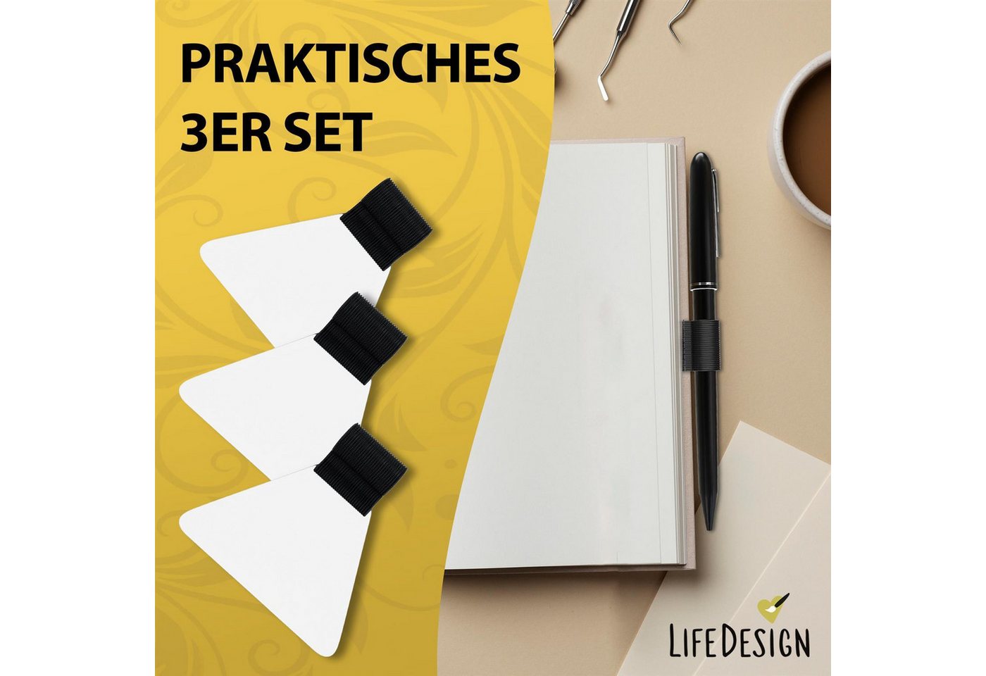 Thumbnail - LifeDesign Notizbuch Stiftehalter, Pen-Loop 3er Set, Stifthalter, selbstklebend für alle Stiftarten & Bücher