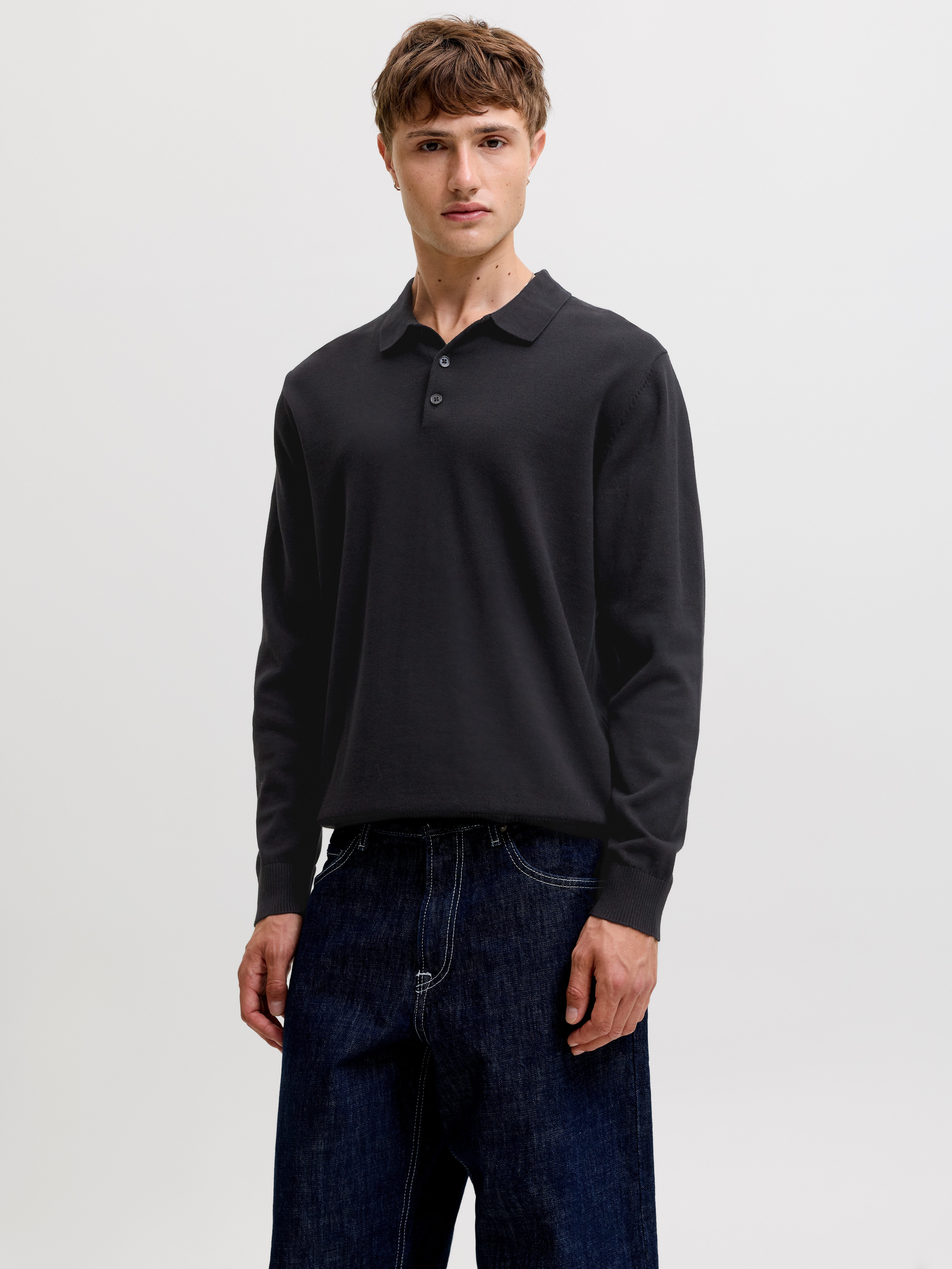 Jack & Jones Polokragenpullover JJEBASIC KNIT LS POLO SN Baumwolle, normal geschnitten