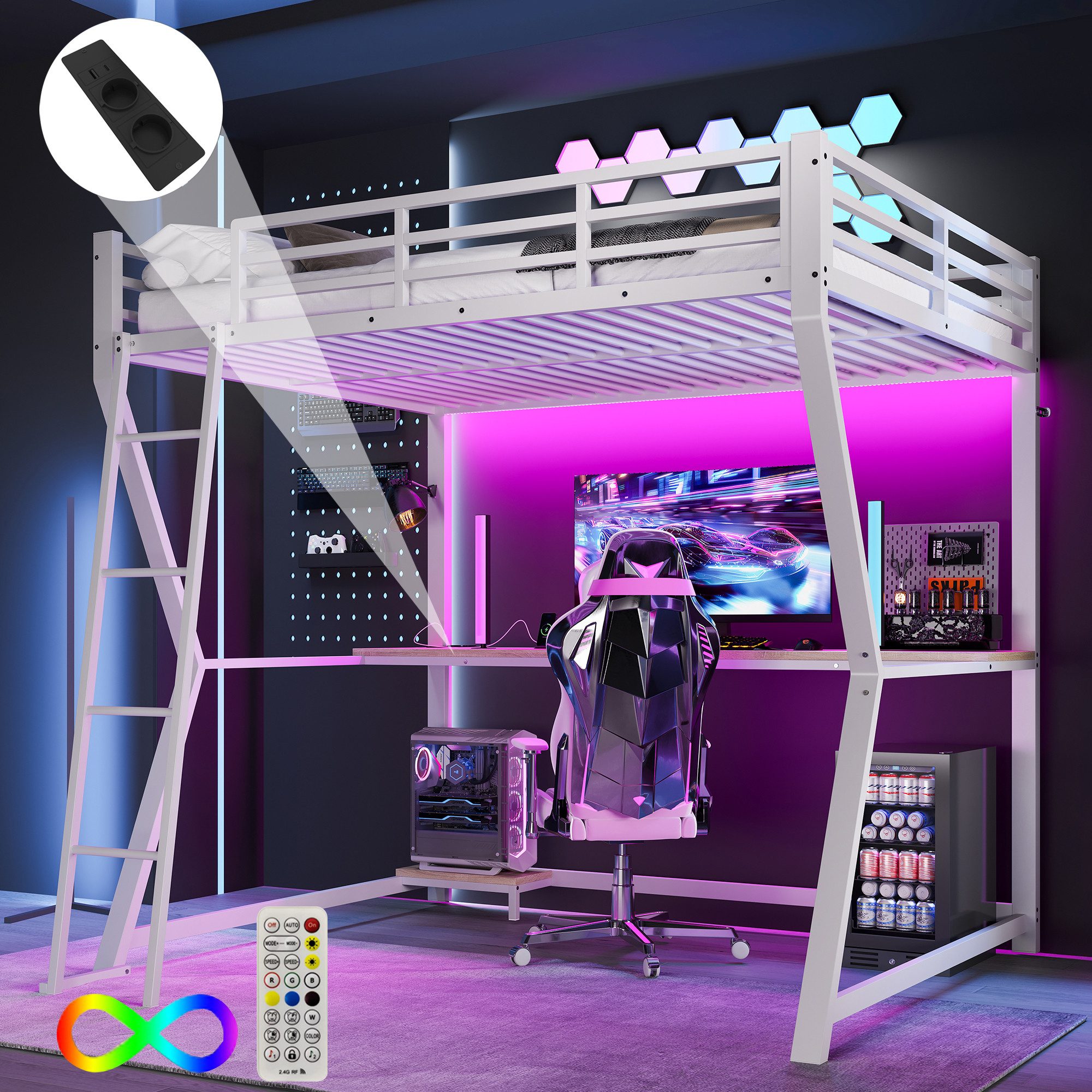 TavilaEcon Hochbett Kinderbett Jugendbett mit Ambientelicht, günstig online kaufen