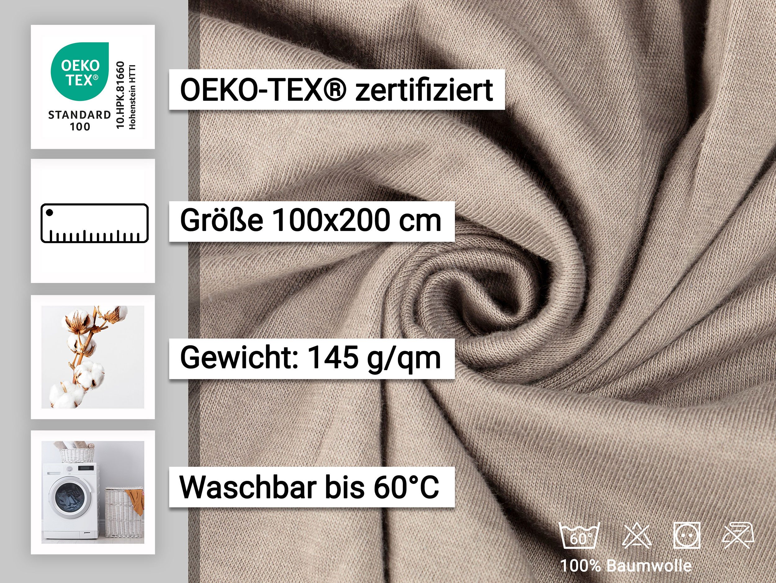 ZOLLNER Spannbettlaken, Feinjersey, Gummizug: rundum, 100 x 200 cm, 100% Baumwolle