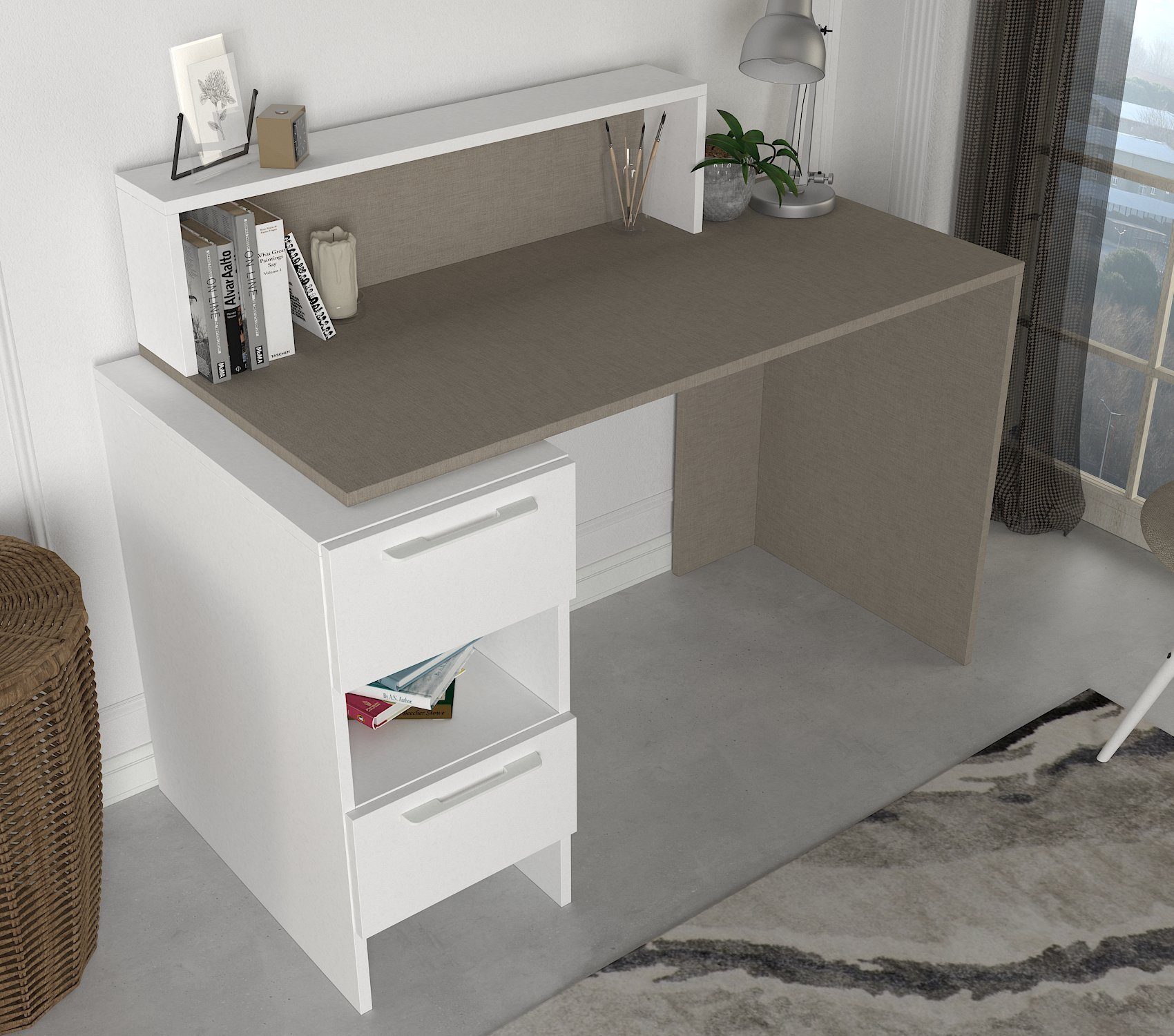 Schreibtisch Schreibtisch moebel17 Grau Weiß Mikasa