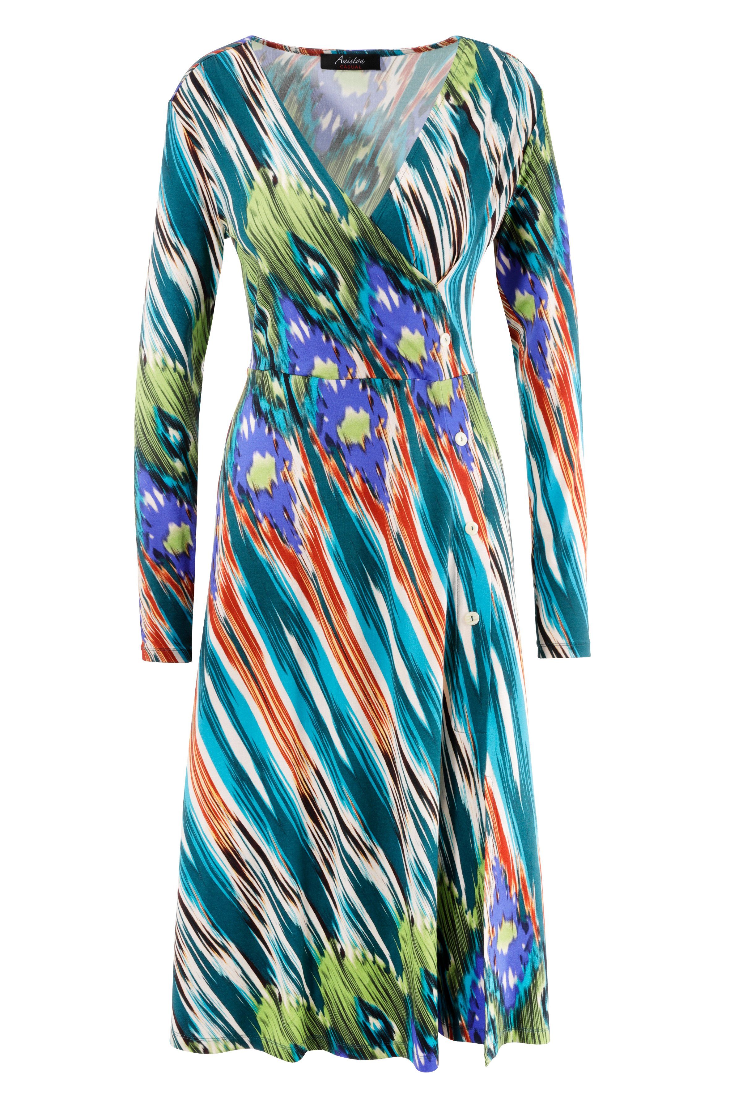 Unikat CASUAL mit Teil farbenfrohem ein Ethno-Druck - Aniston Jerseykleid jedes