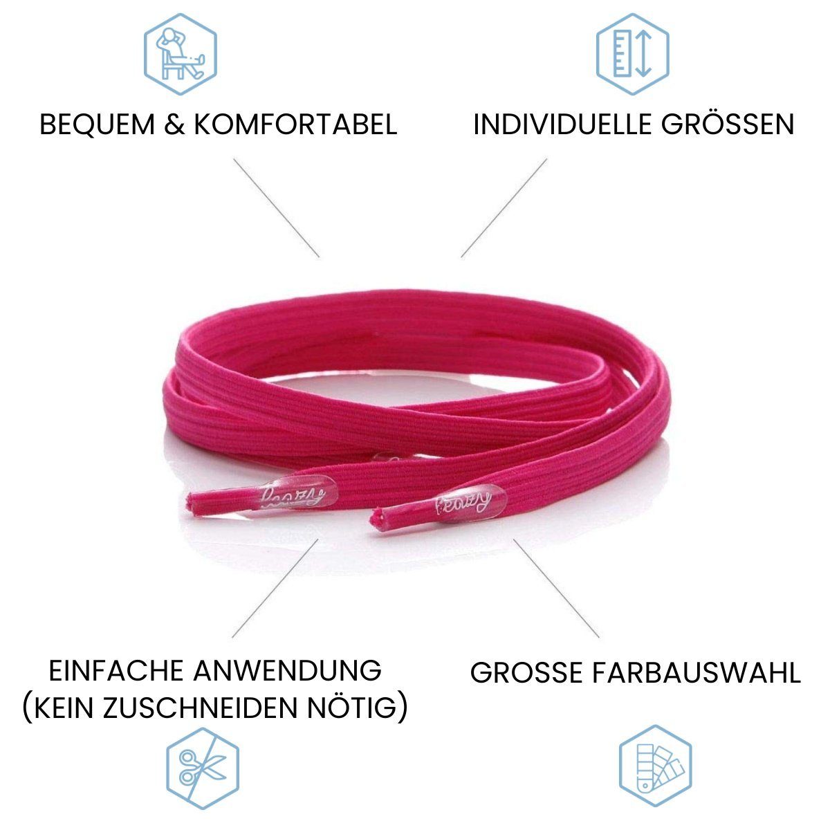leazy Schnürsenkel ohne Binden Flache Elastische Schuhbänder zum Einhaken, Pinke Gummischnürsenkel für Kinder und Erwachsene