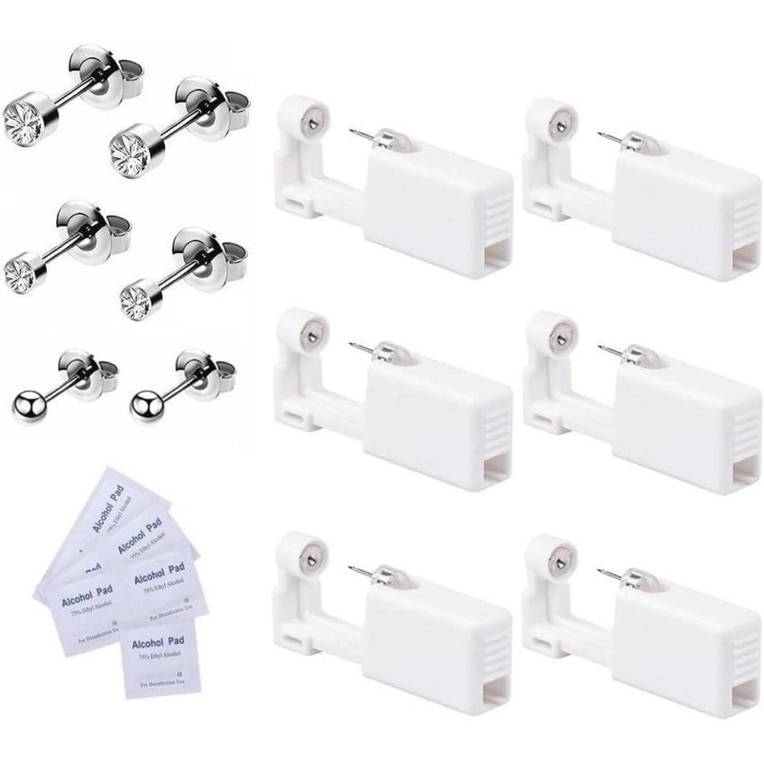 Piercing-Set Ohrlochstechpistole Einweg Piercing Kit Silber weiße Diamanten 3mm 4mm