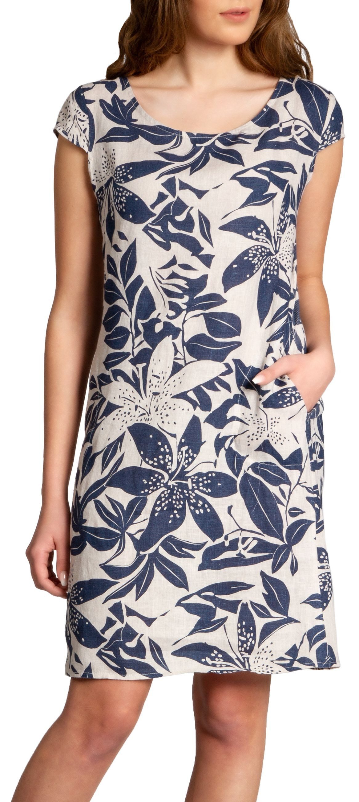 Caspar Sommerkleid SKL026 knielanges elegantes Damen Sommer Leinenkleid Luftig leicht, figurumspielende Form, mit seitlichem Jersey-Einsatz