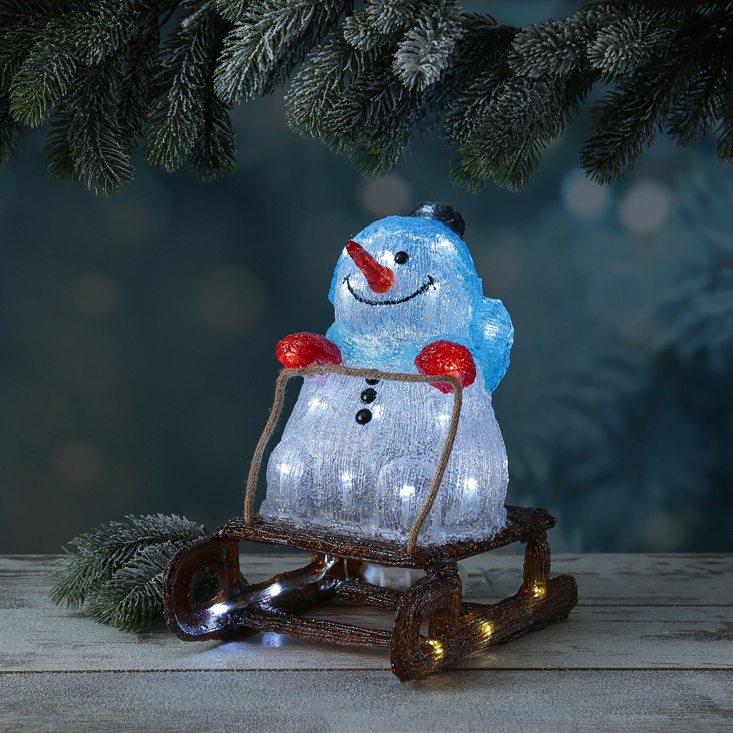 MARELIDA Schneemann LED Schneemann mit Schlitten Acryl Weihnachtsfigur H: 3 günstig online kaufen