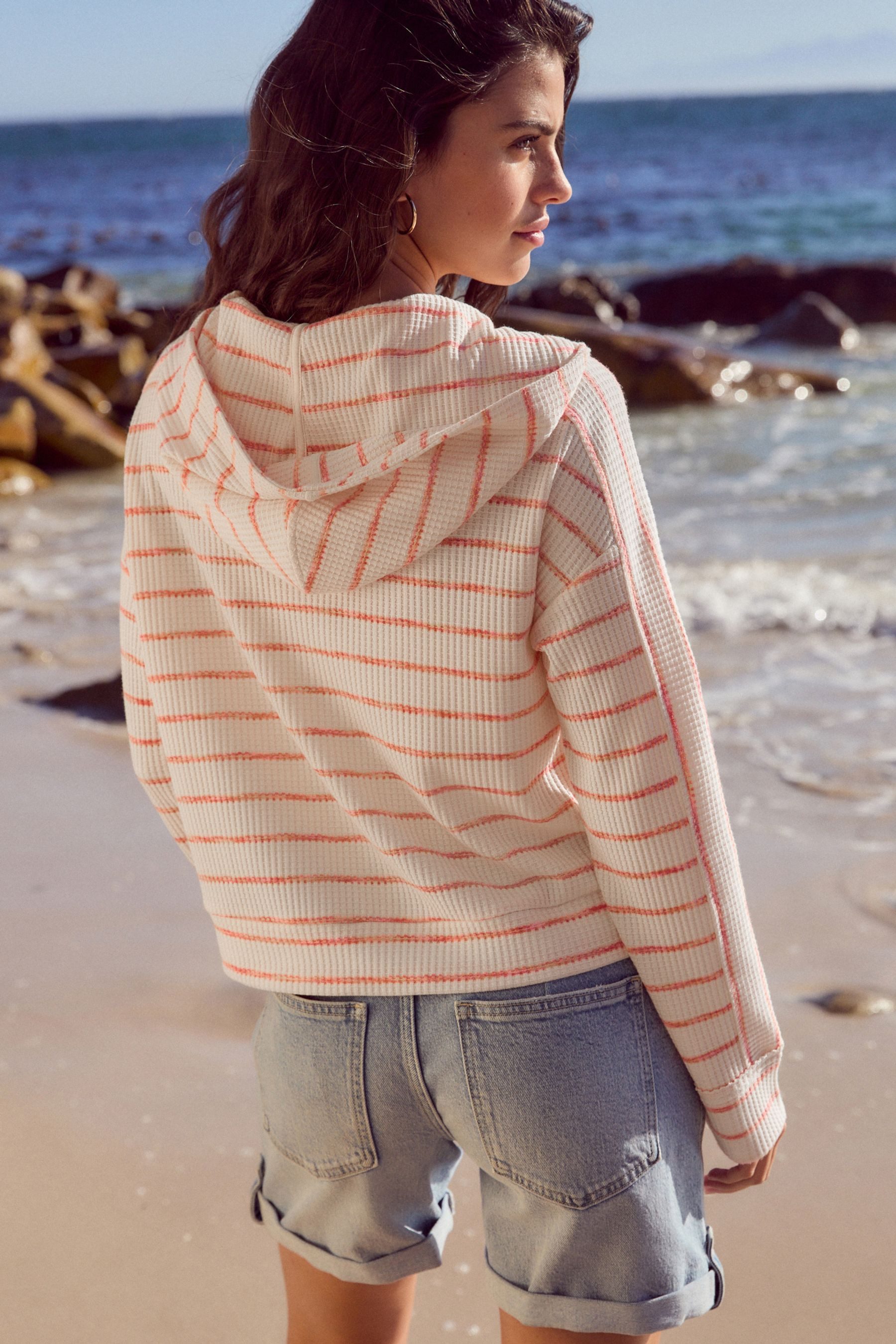 Next Kapuzenpullover Pullover mit Waffelstruktur und Reißverschluss (1-tlg) günstig online kaufen