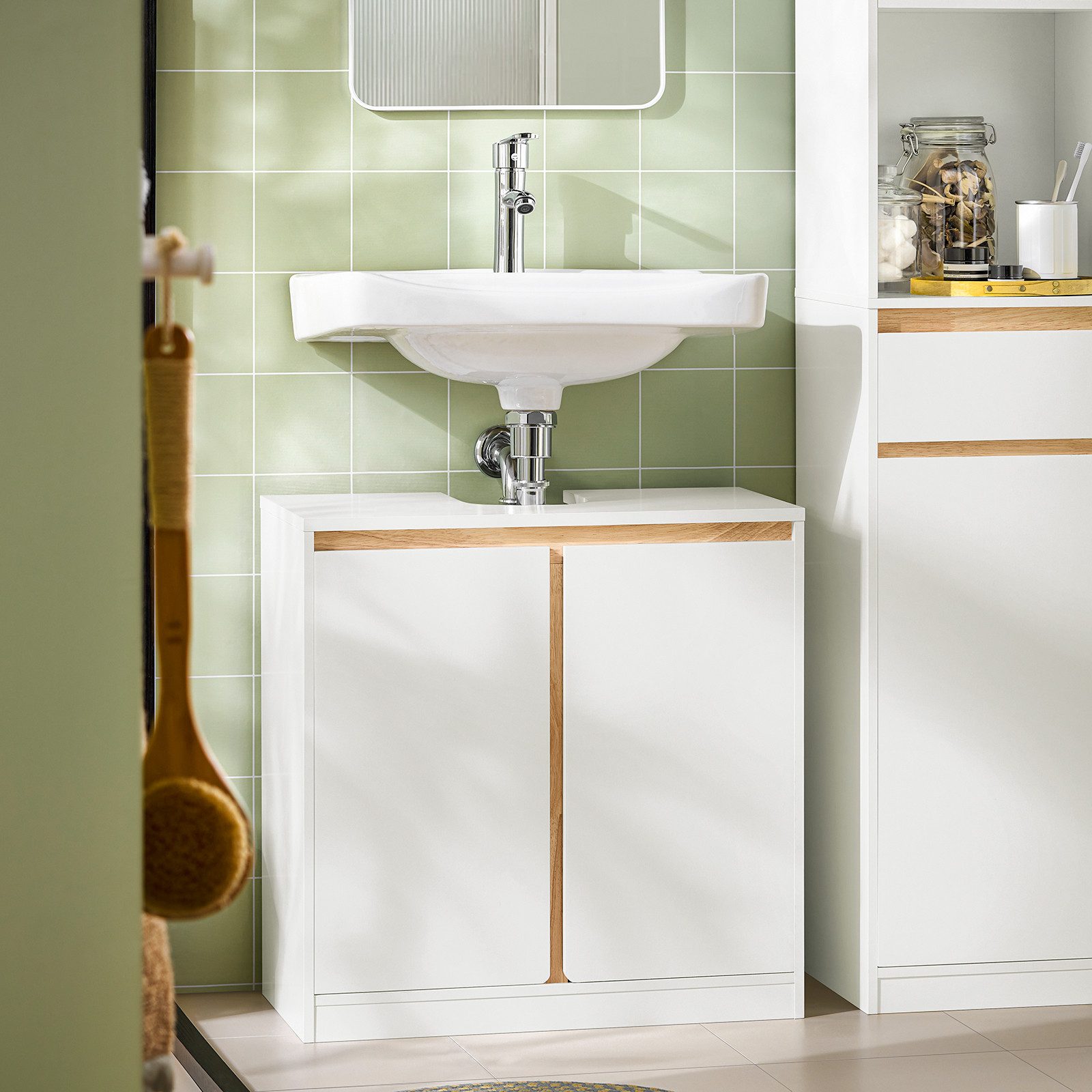 SoBuy Badezimmerschrank Waschbeckenunterschrank Waschtisch Weiß BZR78-W günstig online kaufen