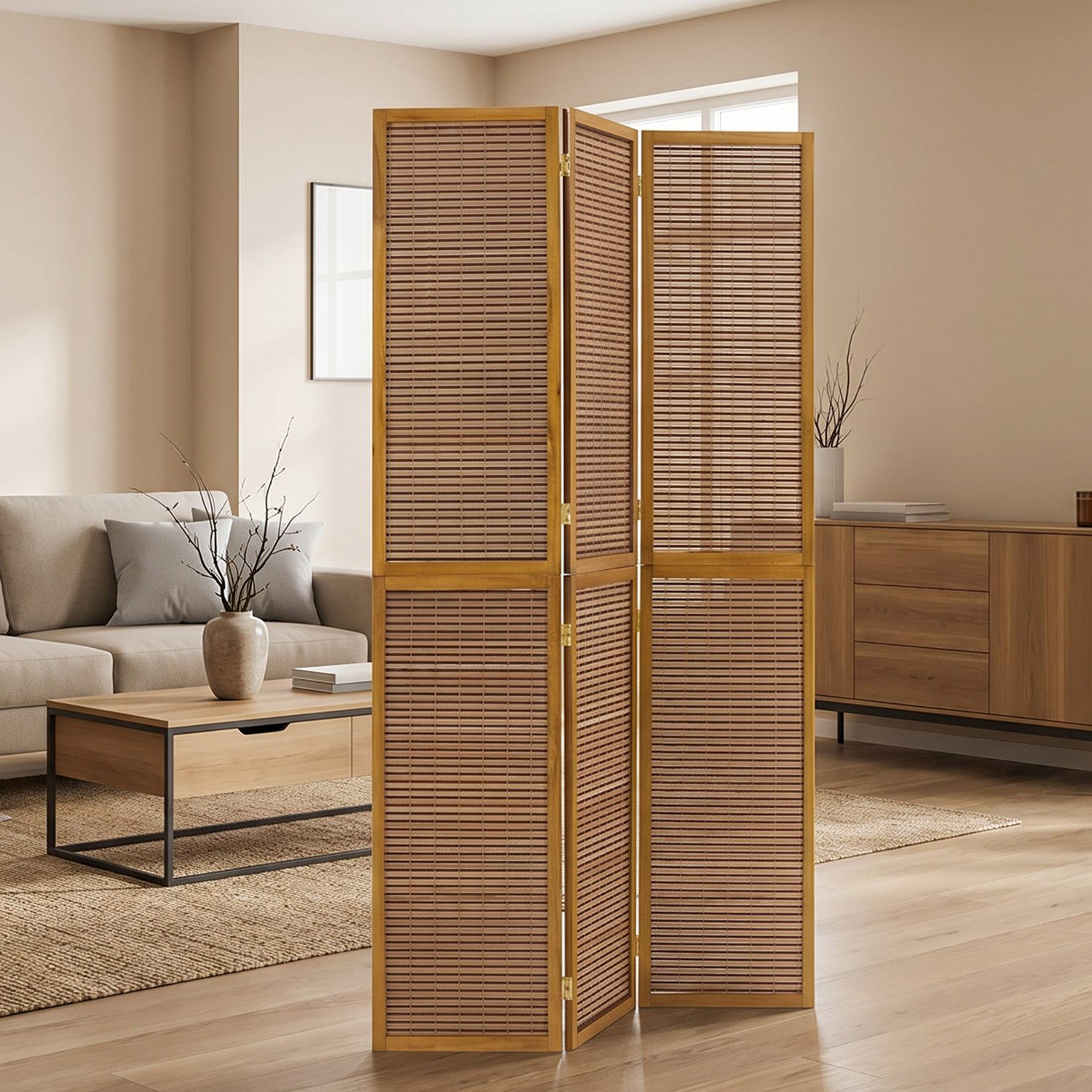 Homestyle4u Paravent Raumteiler Indoor Holz Sondergröße 2 m Höhe Spanische Wand Sichtschutz (3-teilig), Trennwand, faltbar