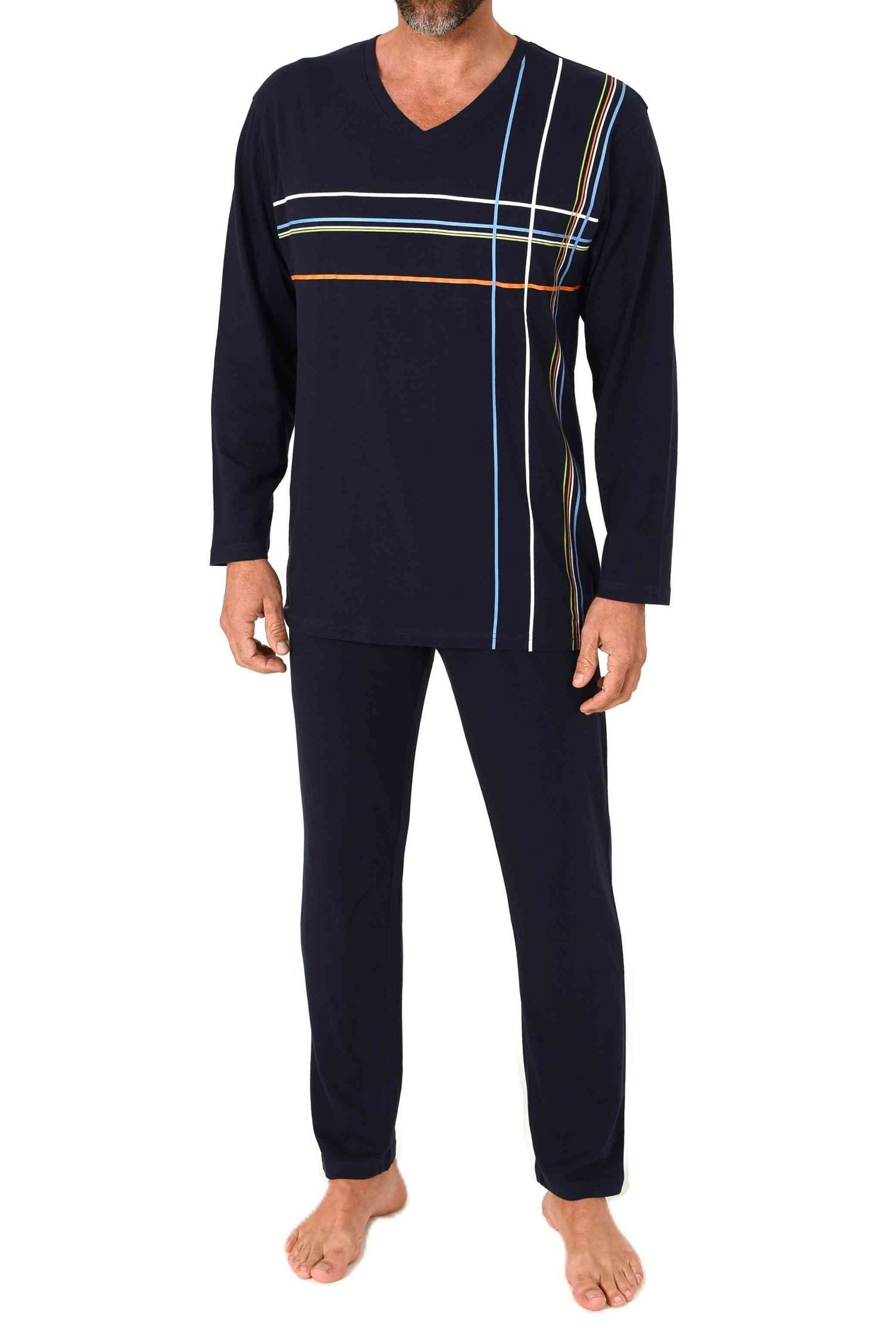 Normann Pyjama Normann Herren langarm Schlafanzug mit Frontprint in zeitloser Optik