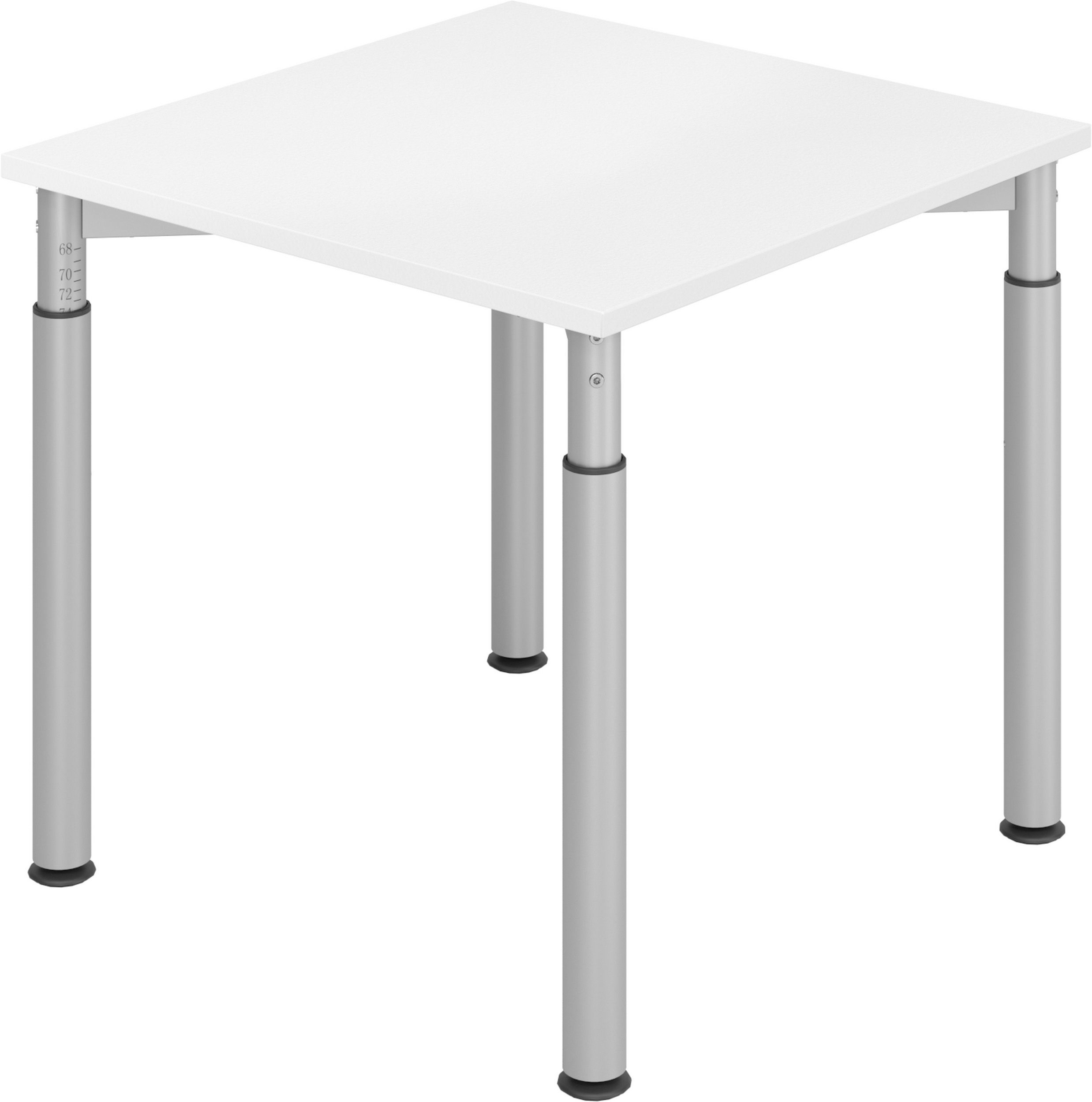 bümö Schreibtisch Schreibtisch Serie-Y, Quadrat: 80 x 80 cm - Dekor: Weiß - Gestell: Silber