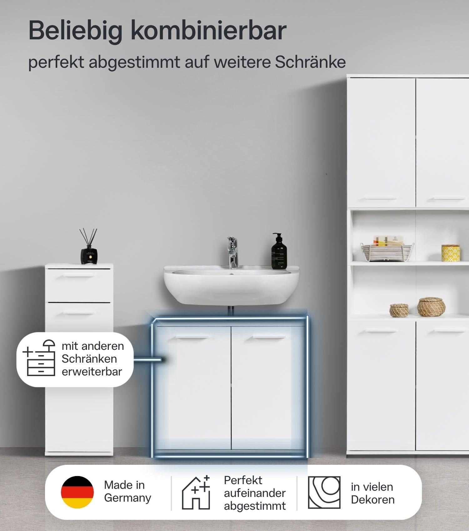 mokebo Waschbeckenunterschrank Der Waschbär (60x70x34 cm, in Anthrazit Schwarz) Made in Germany, Waschtischunterschrank aus Holz in Anthrazit – Bild 3 von 5