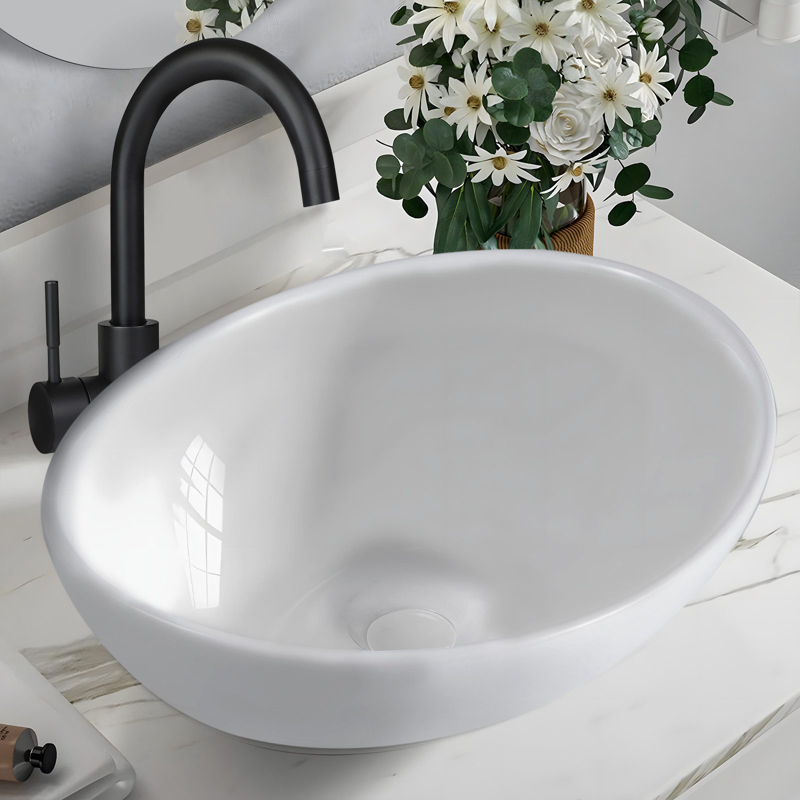 ZMH Waschbecken Badezimmer Aufsatzwaschbecken Keramik - Eckig Waschschale, Mit Hahnloch Waschplatz Klein Wandmontage Aufsatz Hängewaschbecken