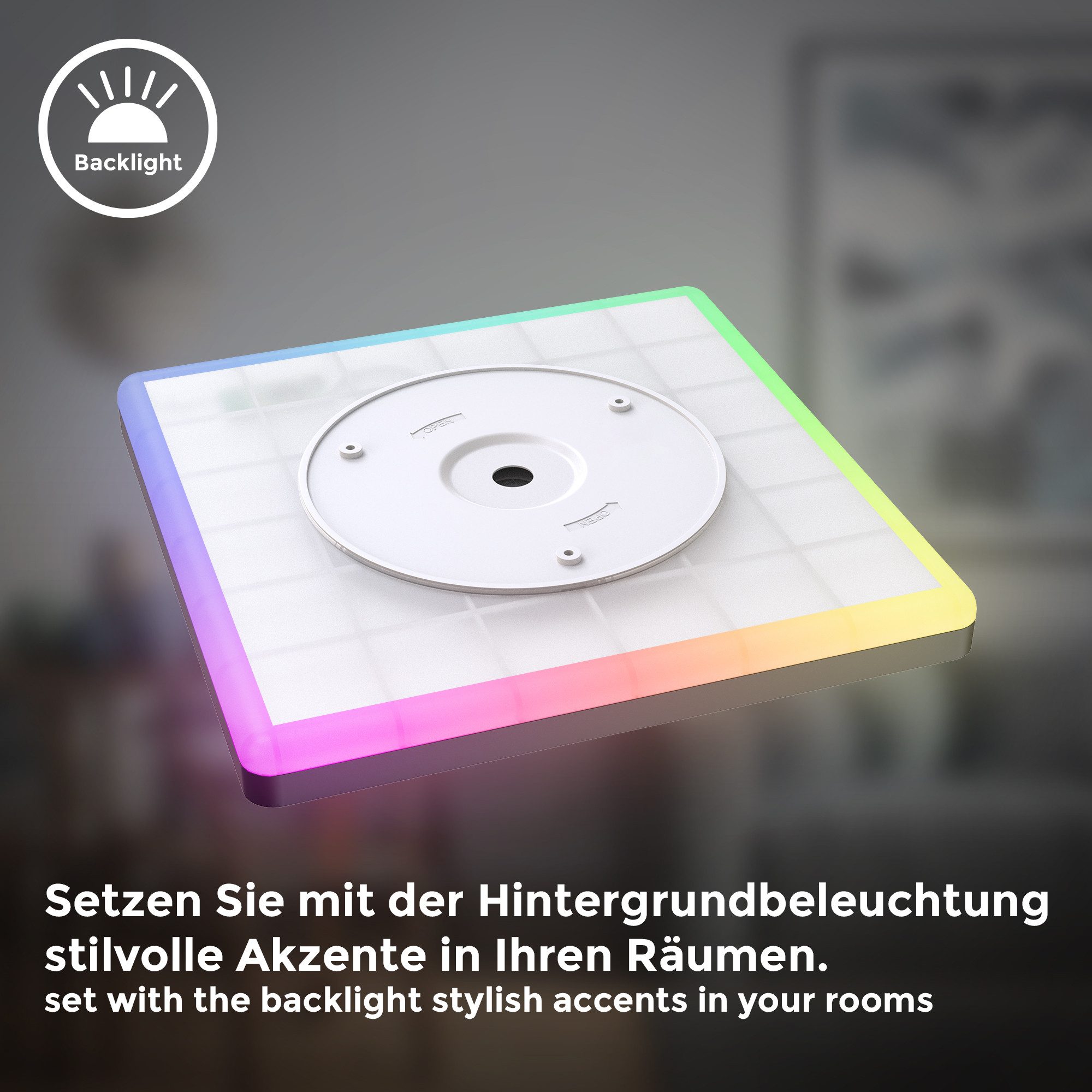 B.K.Licht Deckenleuchte LED Deckenlampe dimmbar Wohnzimmer Fernbedienung Backlight schwarz, Fernbedienung, LED fest integriert, 4000K - neutralweiß, RGB-Farbwechsler, RGBW Panel eckig 29x29cm flach 15W 1850lm 230V Memory Büro - BKL1551