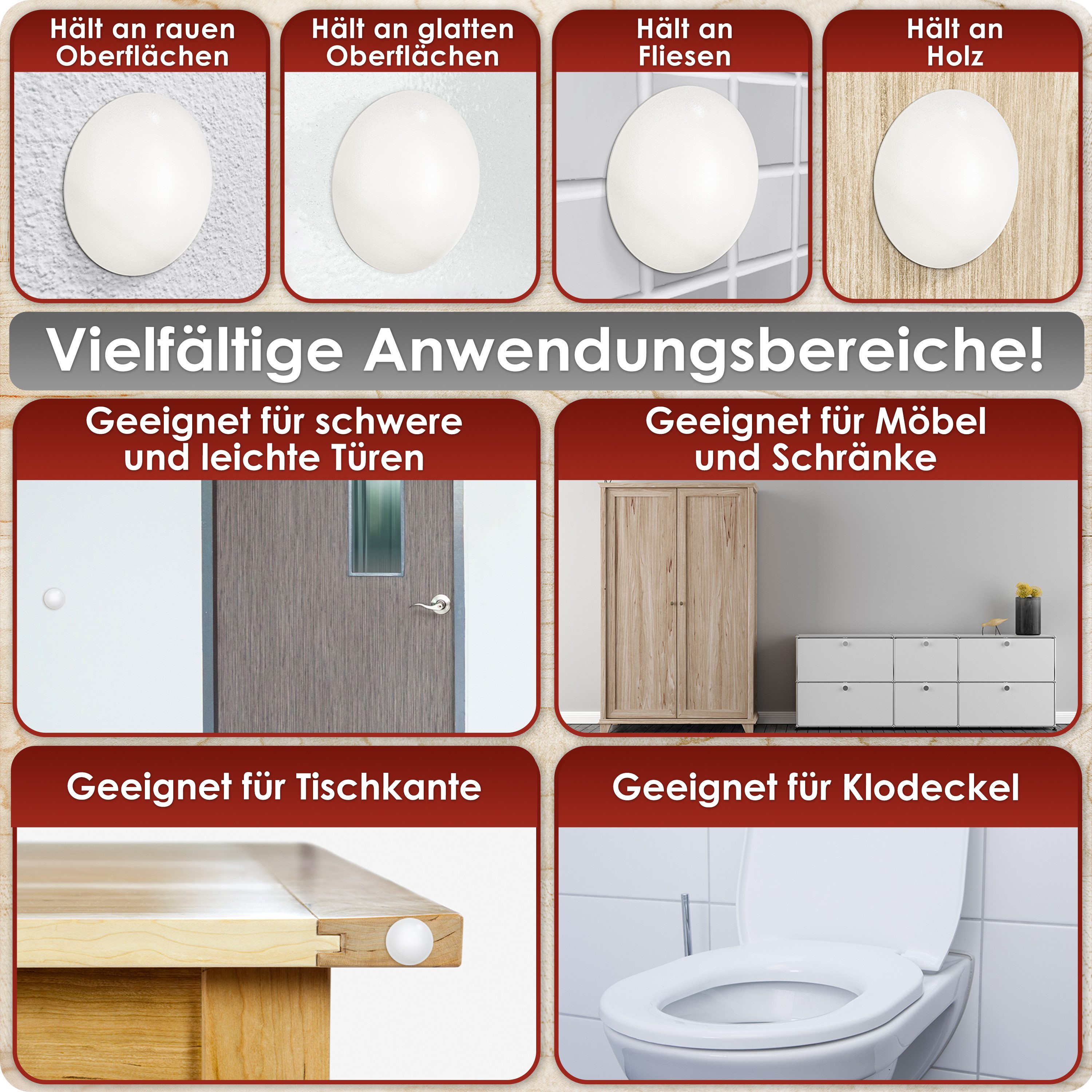 WEIDEBACH Wandtürstopper 12x dezente Türstopper Wand, weiße Türpuffer, 40x8 mm selbstklebend (12 St)