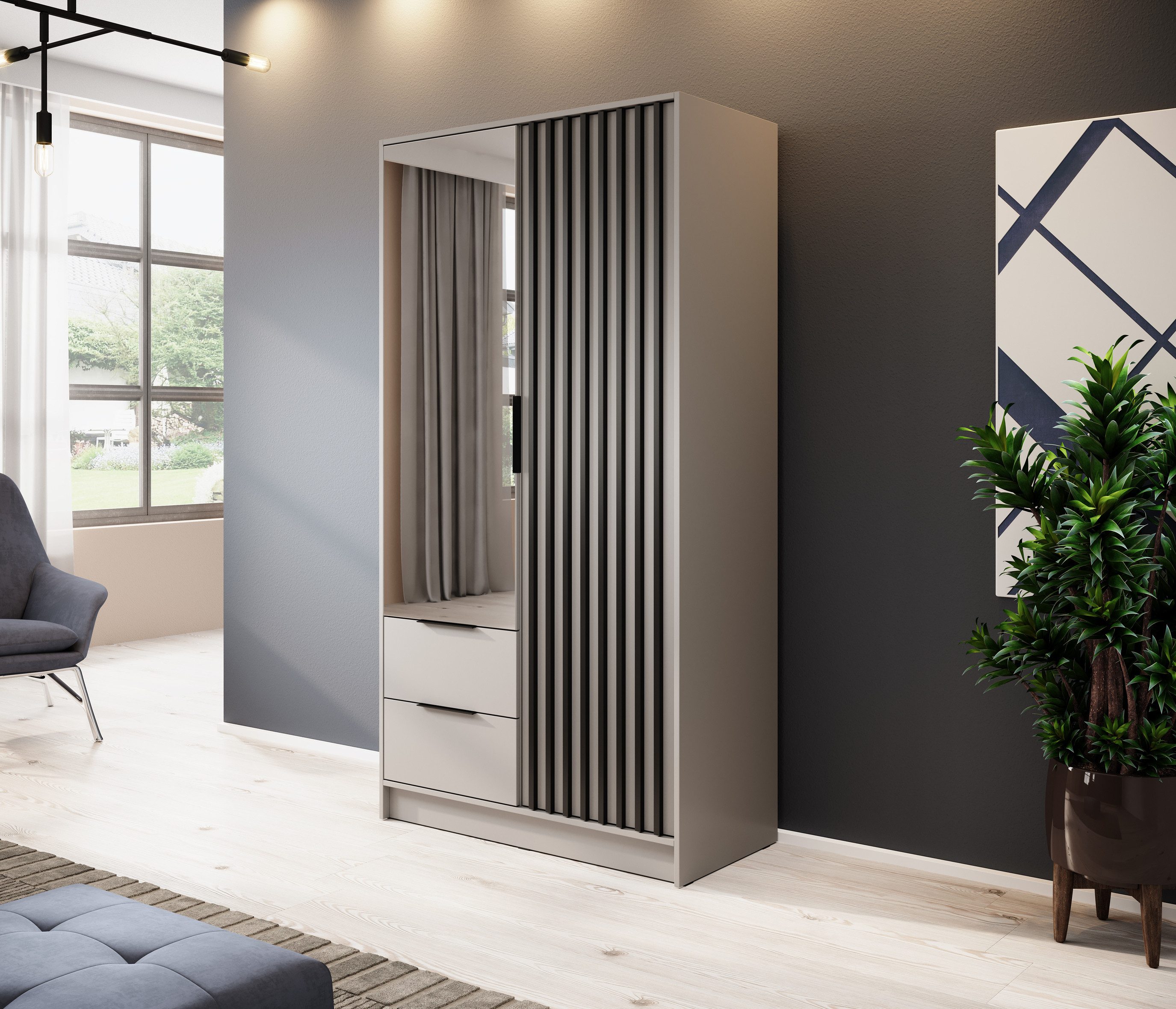 MOEBLO Kleiderschrank JOHN (Latten aus Holz, Loft Stil IndustrieSchrank Auf günstig online kaufen