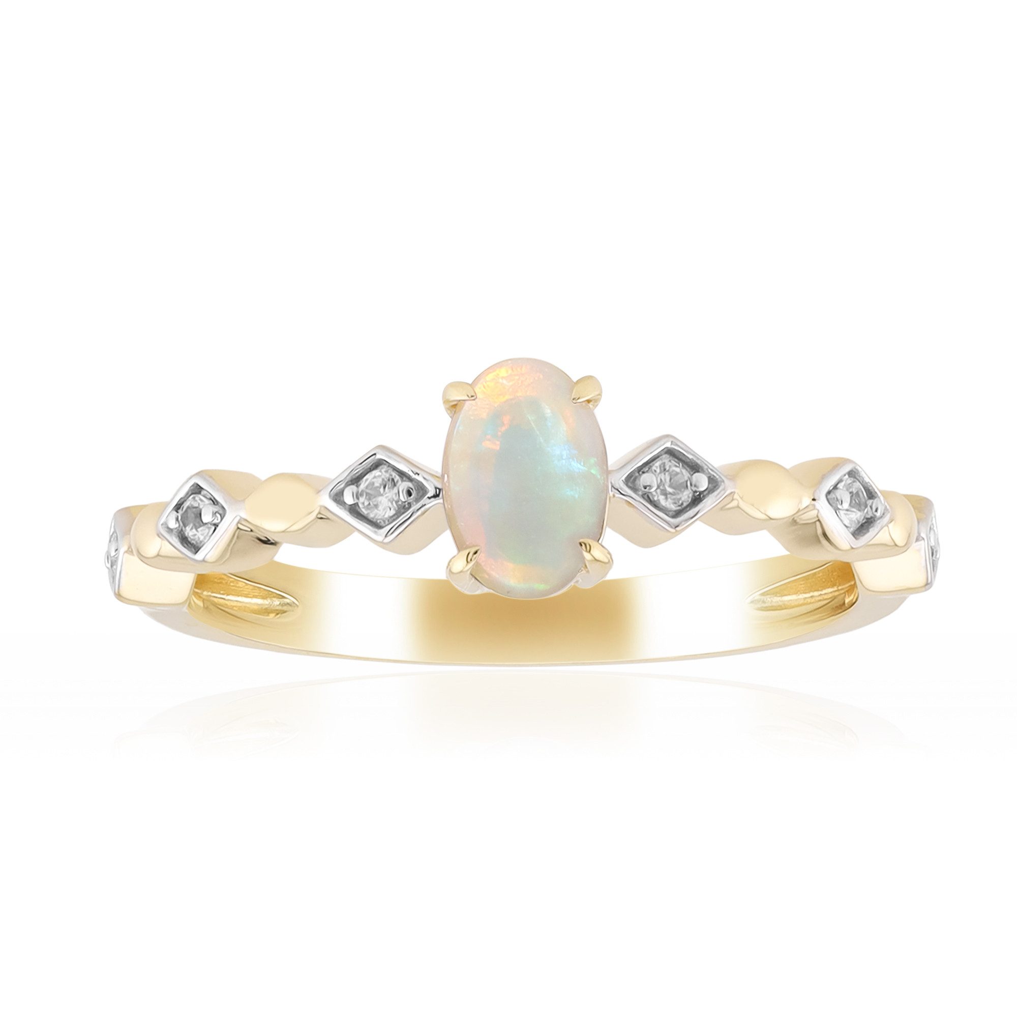 Cavill Goldring 375er Gelbgold Ring Damen mit 0,23 ct australischem Opal und Zirkonen (1-tlg)