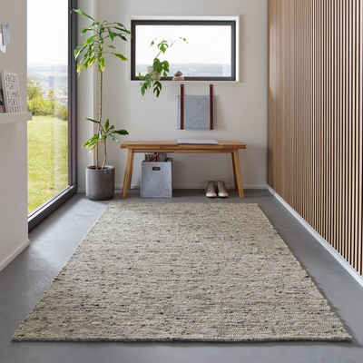 Wollteppich Hand-Webteppich, TaCa Home, rechteckig, Höhe: 13 mm, Hand-Web gewalkt Wohnzimmer Schlafzimmer 060x090cm