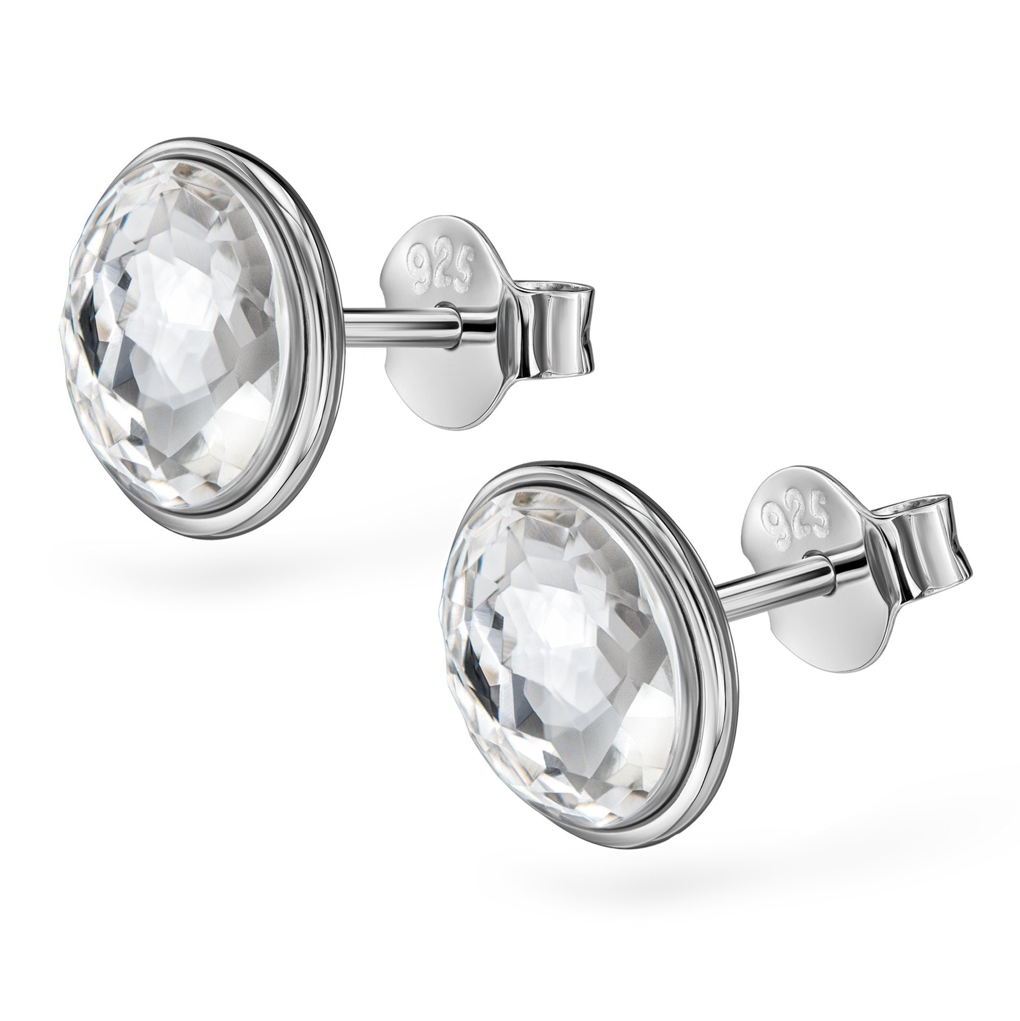 Schöner-SD Paar Ohrstecker Silberohrringe Stecker mit Kristall rund 8mm Ohrringe 925 Silber, mit Markenkristall
