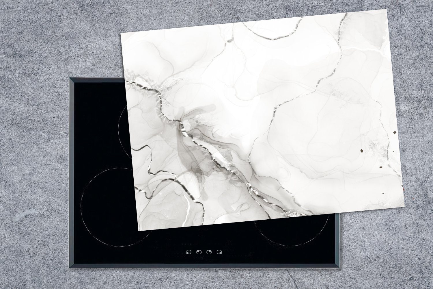 MuchoWow Herdblende-/Abdeckplatte Marmor - Weiß - Ceranfeldabdeckung Mobile (1 tlg), Arbeitsfläche cm, nutzbar, Vinyl, Linie, 70x52