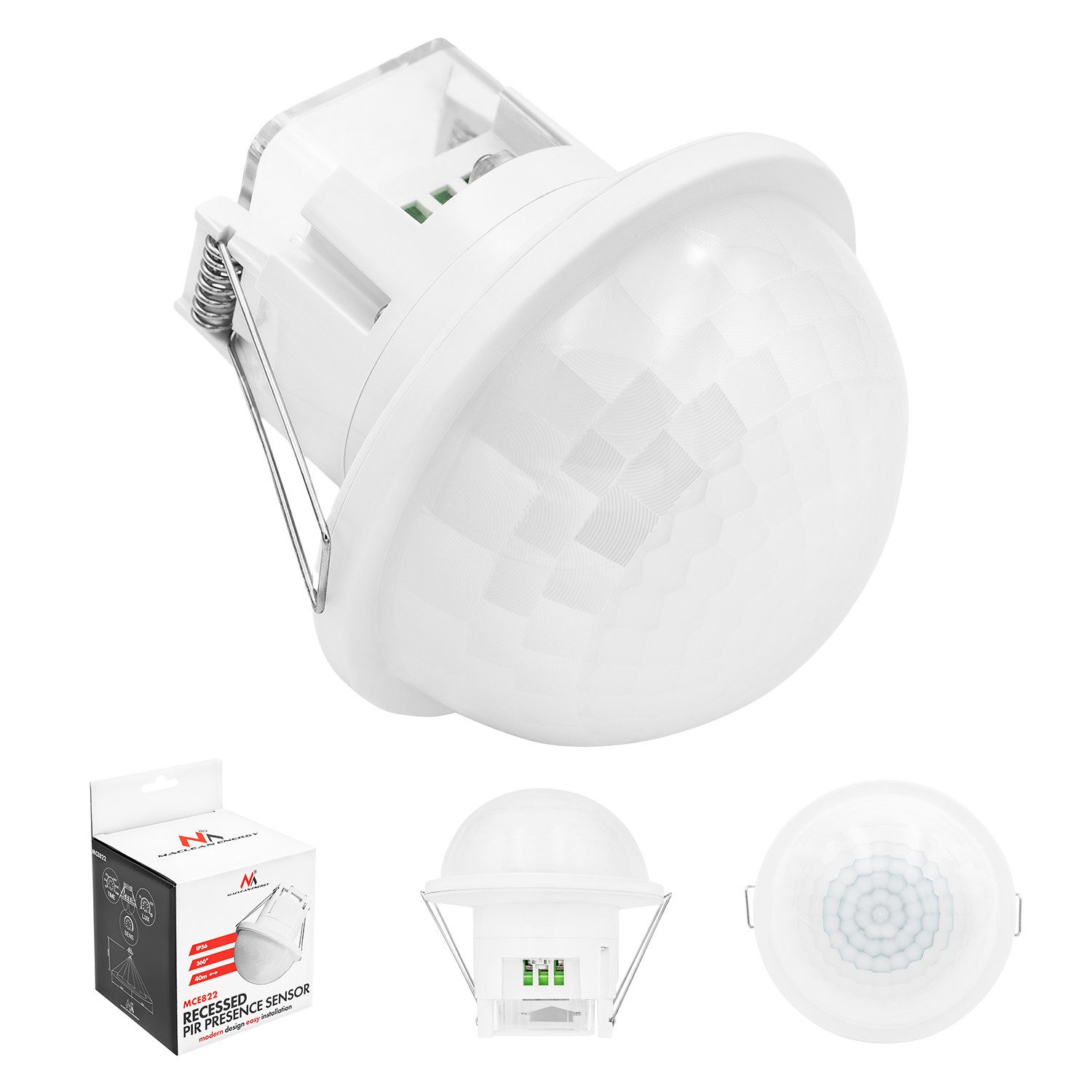Maclean Sensor MCE822 PIR-Präsenzmelder Unterputz IP54 360°, (1-St), Reichweite 10 x 40 m, 1000 W/2000 W