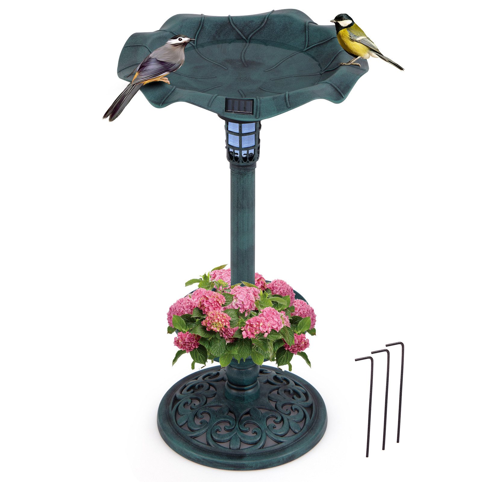 COSTWAY Vogeltränke, Futterspender, mit Solarleuchte, Blumentopf, günstig online kaufen