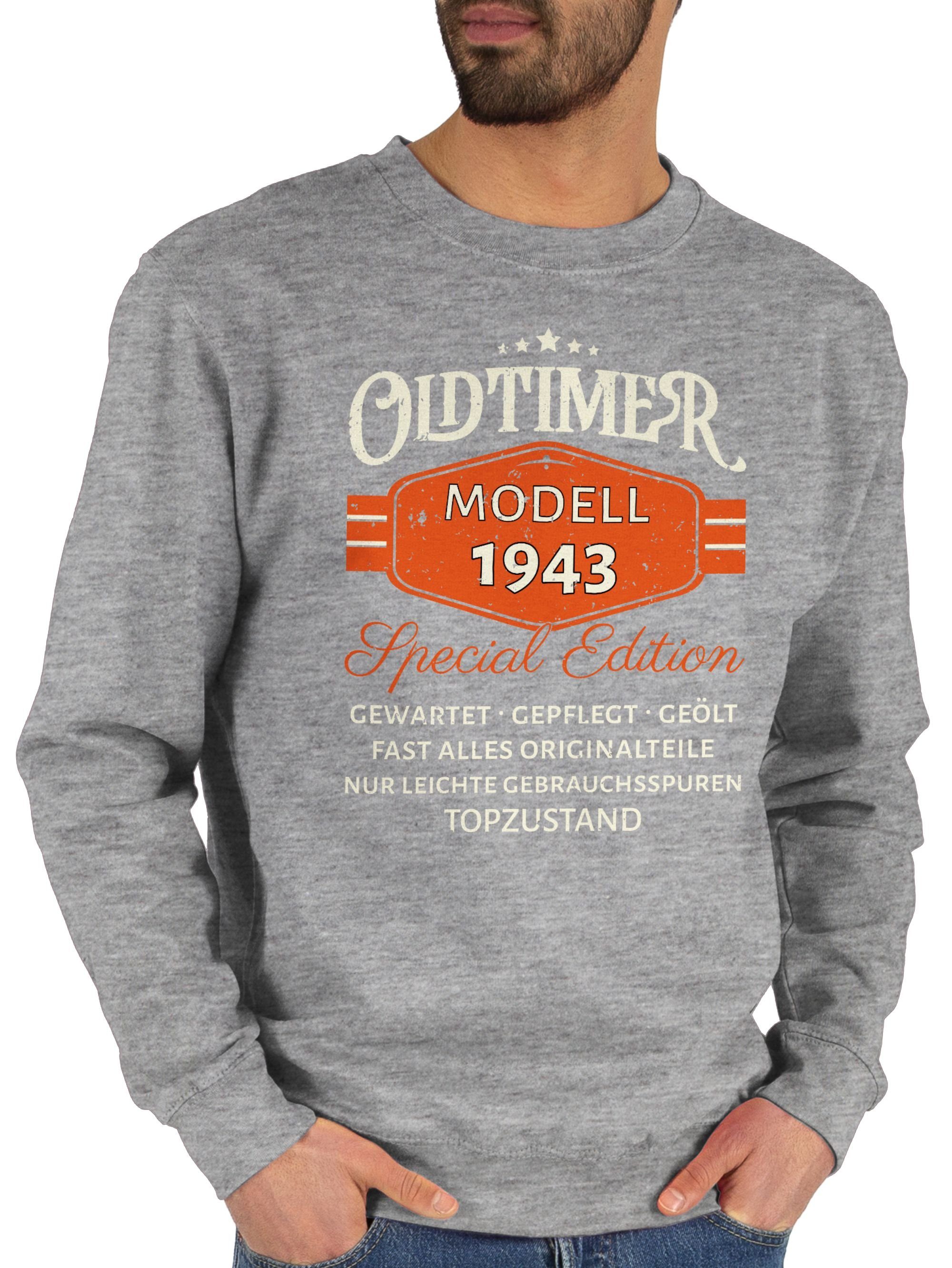 3 Shirtracer Edition meliert Oldtimer Modell 1943 Geburtstag Original Special Grau (1-tlg) 80. Sweatshirt