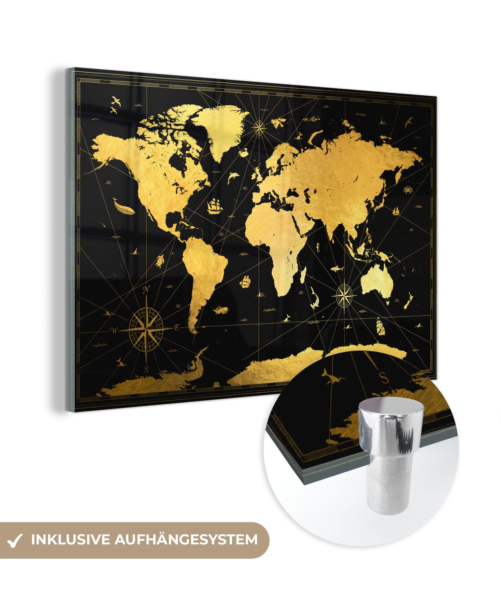 Acrylglasbild Weltkarte - Gold - Schwarz - Luxus