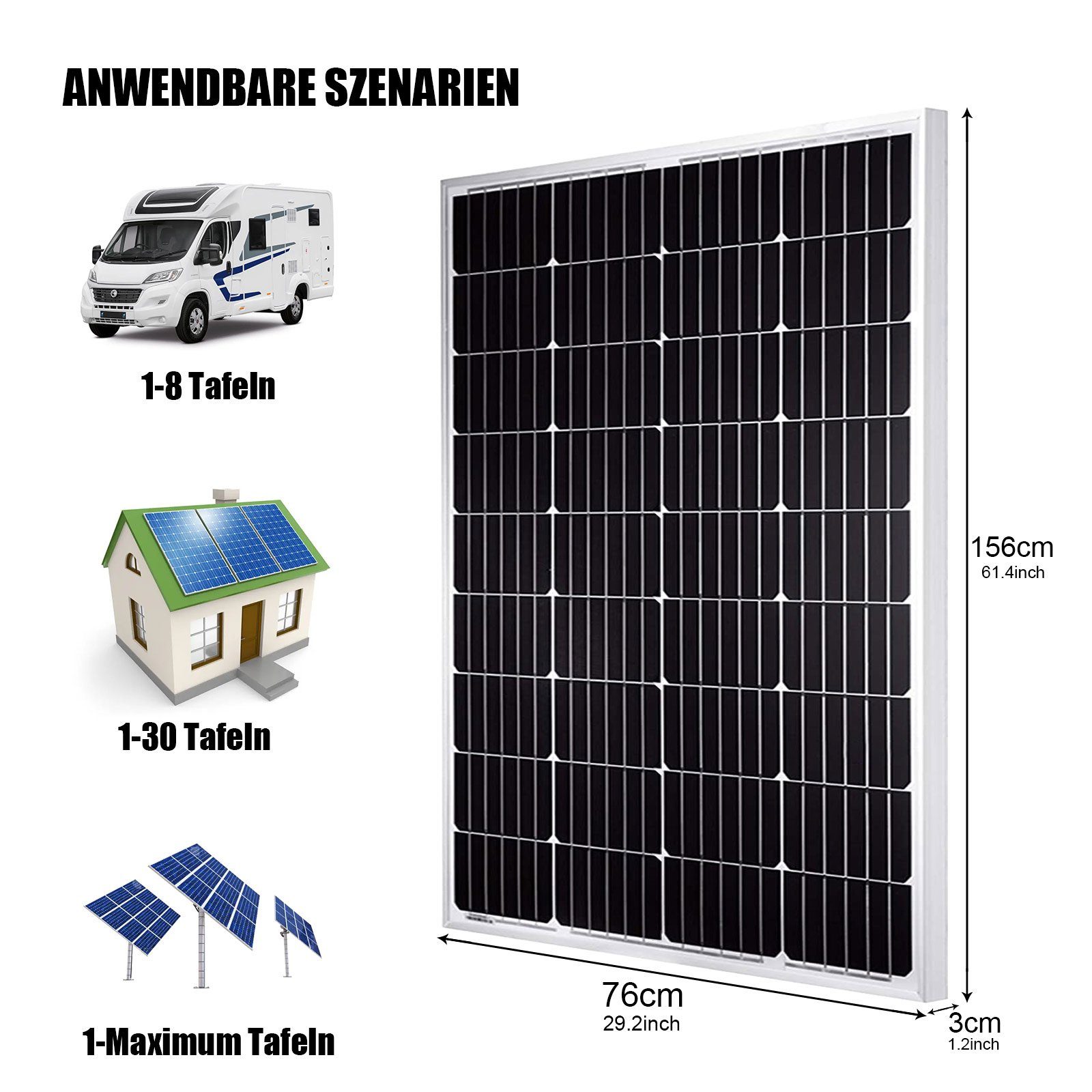 GLIESE Solaranlage 300W ausbaufähig, (1-St) hohe Umwandlung, 12V-Photovoltaik-Panel
